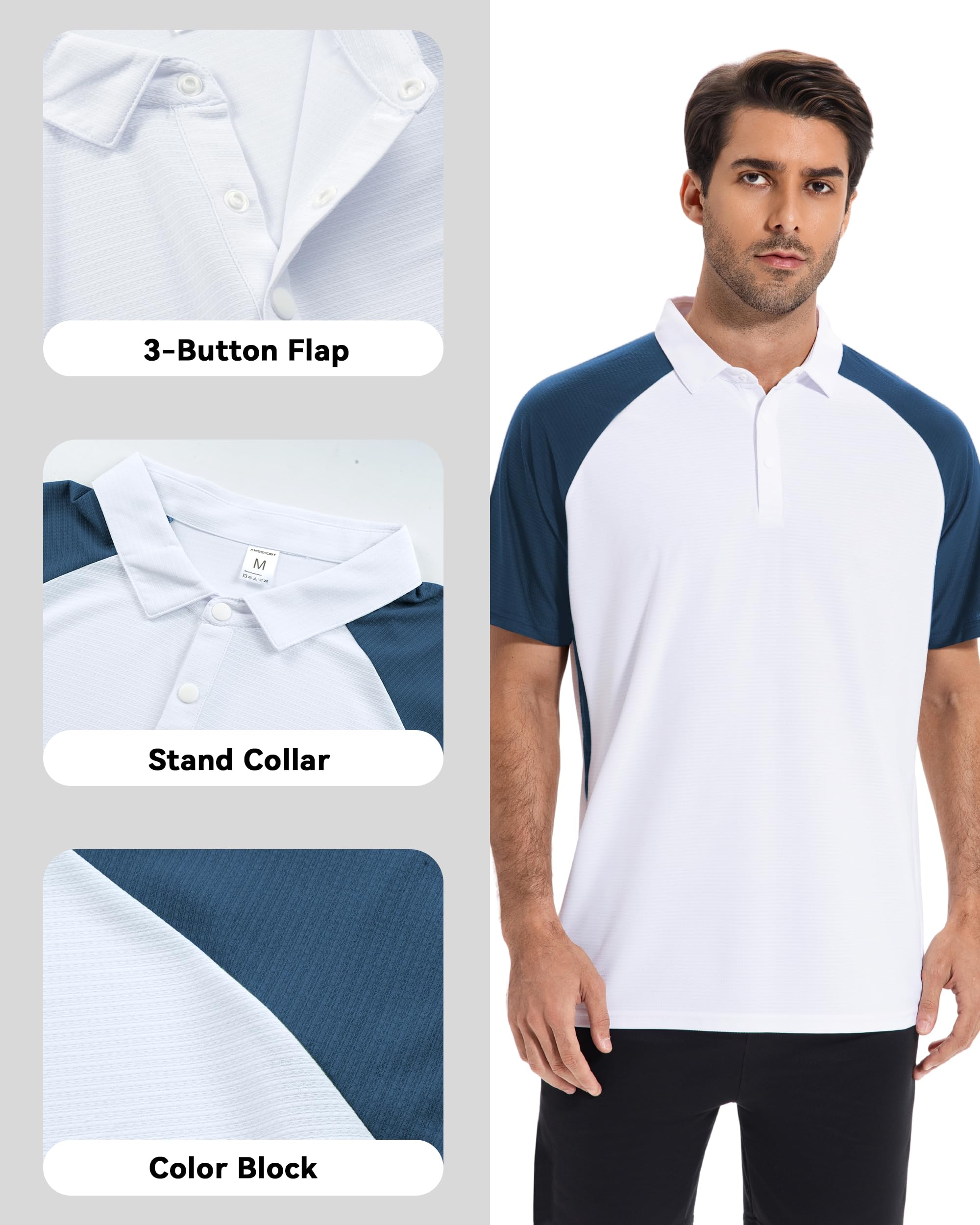 AMZSPORT Polo Manga Corta para Hombre Secado Rápido Transpirable Tenis Verano para Hombre Golf Camisa Deportiva Casual