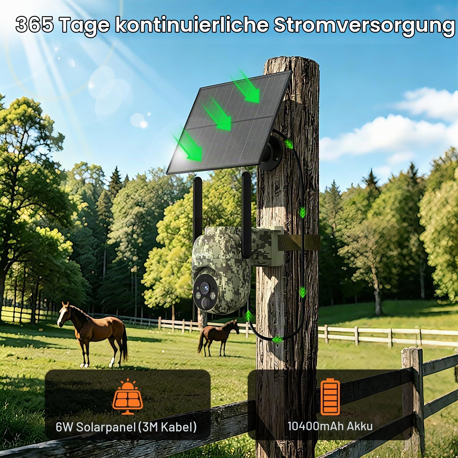 Lemnoi Solar Wildkamera Ohne WLAN, 4G LTE Überwachungskamera Aussen mit vorinstallierter SIM-Karte, 2K Akku Wildkamera mit Bewegungsmelder, Farbnachtsicht, Solarpanel, IP66 wasserdicht