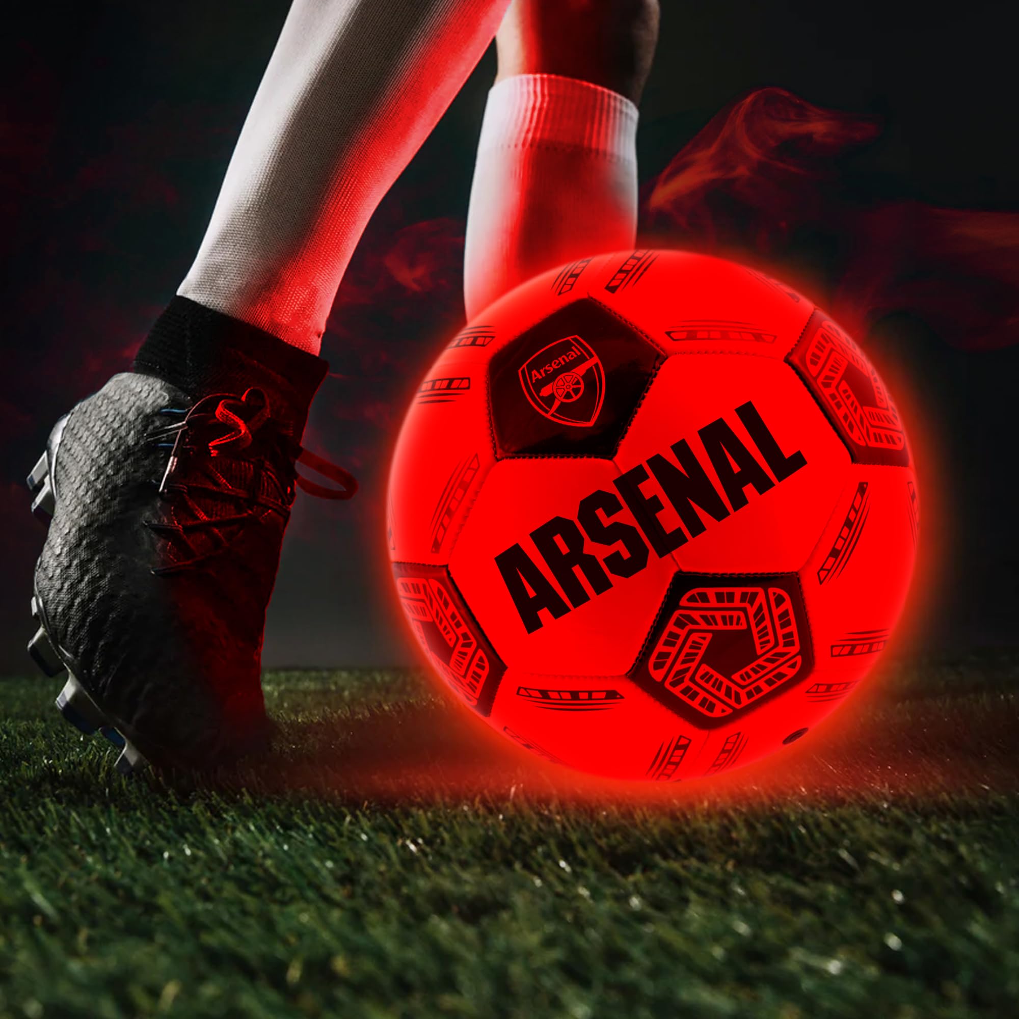 Ballon De Football Lumineux Arsenal Taille 5 - LED Activées Au Choc, Arrêt Automatique - Pour Jouer Dans Le Noir
