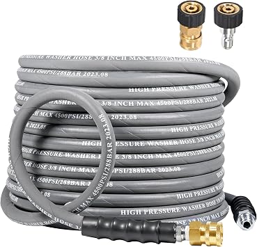 3/8" Pressure Washer Hose 35 FT 4500 PSI, Steel Braided Layer & NonMarking Rubber for Hot/Cold Water High Power Washer Replacement With 3/8 Inch Quick Connect & M22 Fitting, Industrial-grade