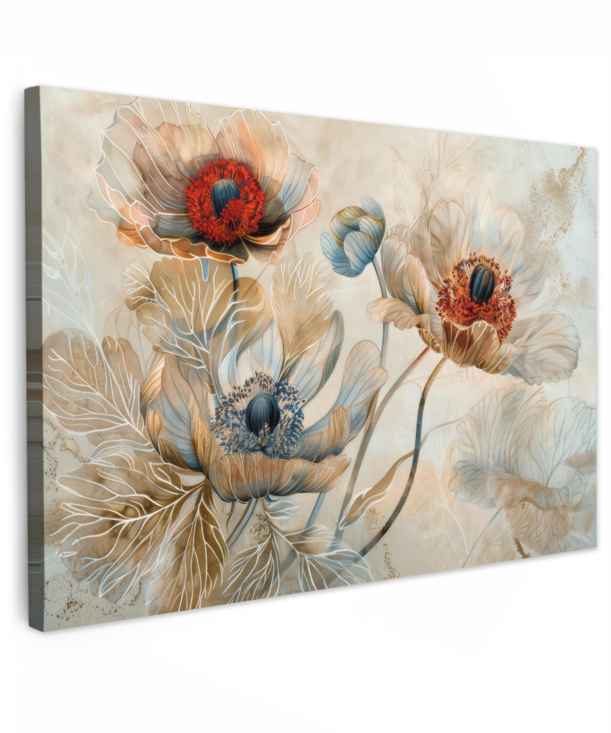 MuchoWow© Canvas Wall Art Work 35"x24" / 90x60 cm Room Decor Painting Wallfillers Picture Decoration Prints Flowers - Beige - Modern - Illustration