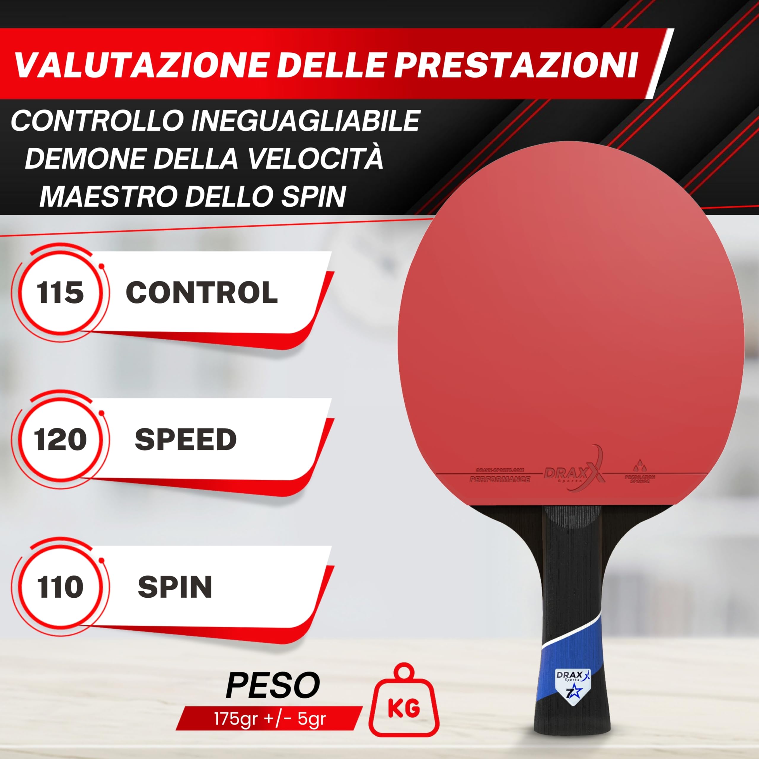 Racchette da ping pong Carbon Series | Intermedio - avanzato | Principiante e professionista | Custodia protettiva rinforzata | Allenamento e competizione