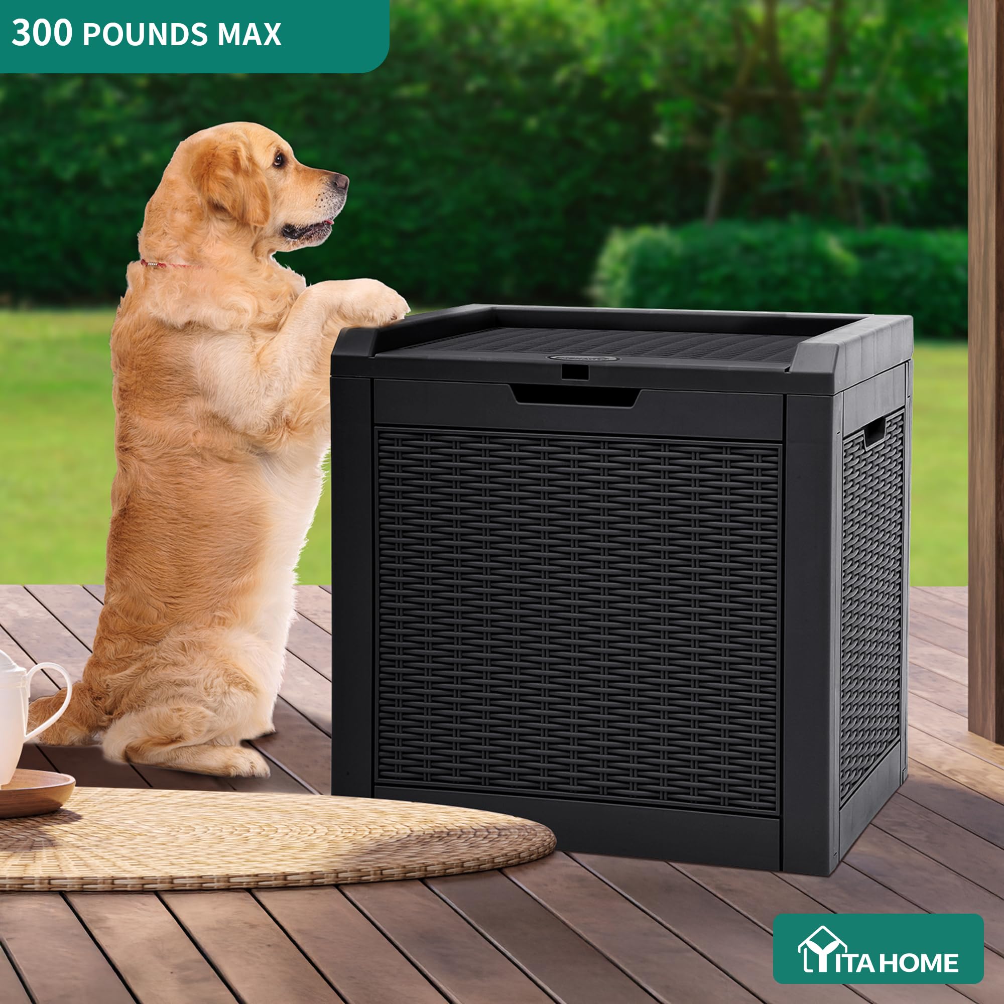 YITAHOME 118L Outdoor-Aufbewahrungsbox Rattan-Optik, Wetterfeste Resin-Box mit Schloss & Griffen, Gartenbox für Kissen, Poolzubehör & Werkzeug, Schwarz