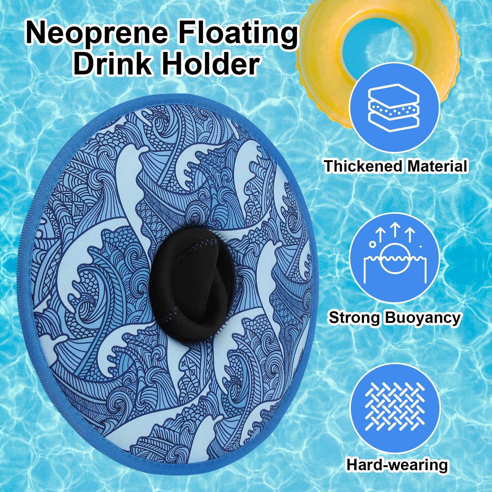 Soporte Flotante De Neopreno Para 2 Latas/Botellas De Hasta 7 Cm - Bandeja De Piscina Con Cuerda De 149 Cm Para Manos Libres, Ideal Para Fiestas De Verano