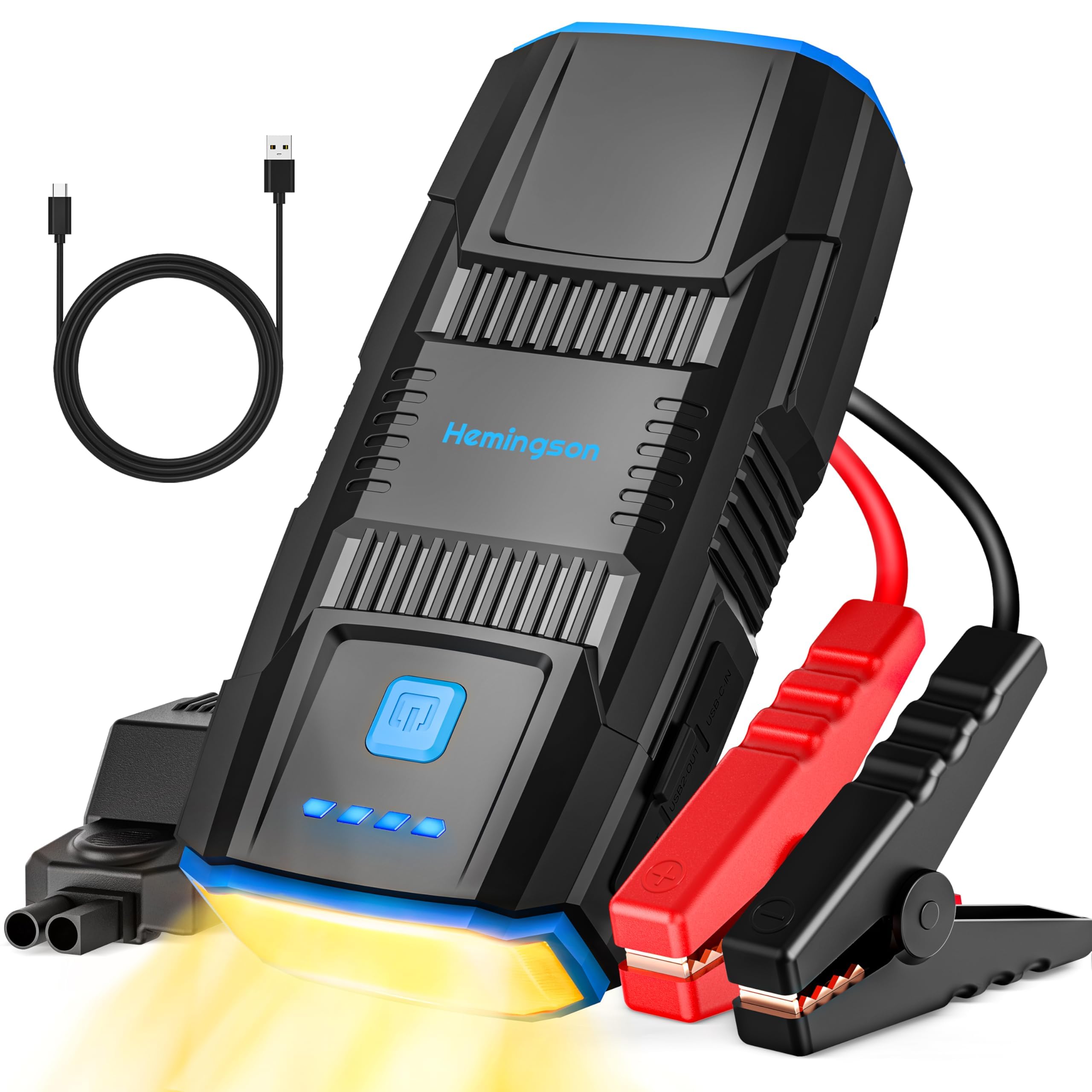 Car Jump Starter, HEMINGSON 2000A Peak Battery Jump Starter Portable 12V Jump Box for Vehicles 7.0L Gas and 5.5L Diesel Engines with 4 Modes LED Lights and Jumper Cable
