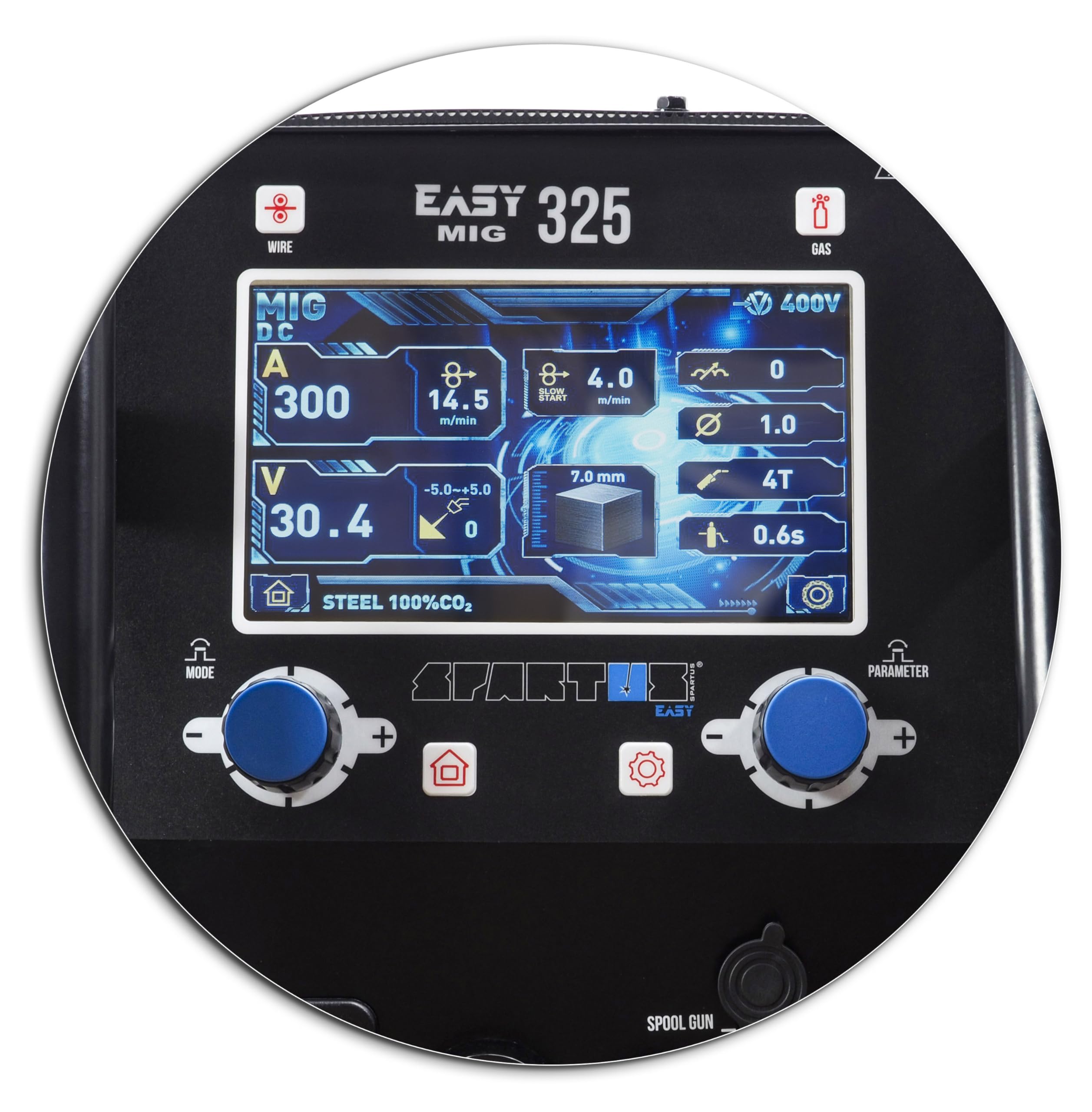 Spartus EasyMIG 325 XXL Set MIG MAG TIG saldatrice 400V 300A – Combi Inverter Set completo con casco, bombola del gas e bruciatore TIG – sinergia LCD induttanza – MMA & saldatura – completo