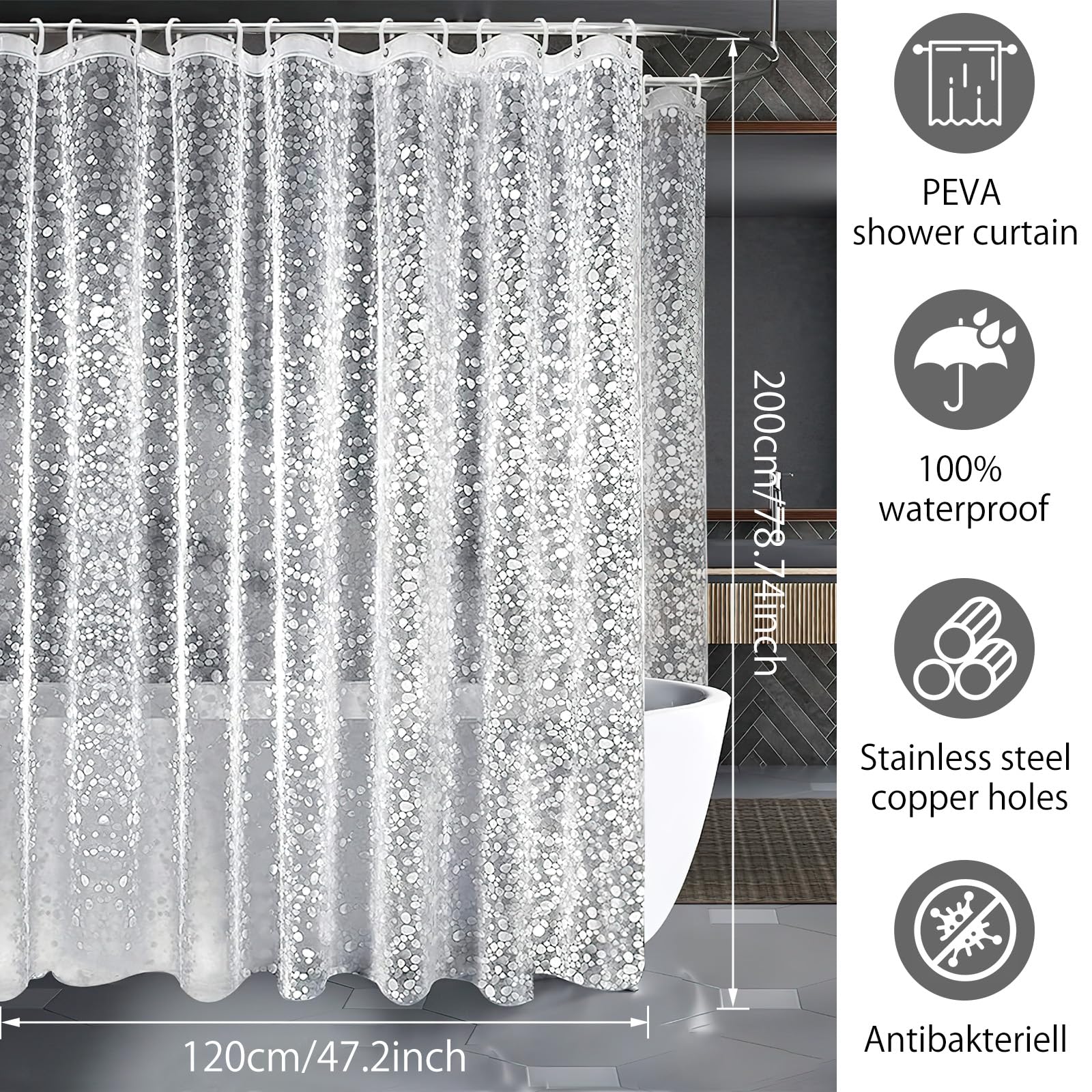 Tenda Da Doccia Trasparente EVA, Impermeabile E Antimuffa, 180x200 Cm, Con 12 Anelli Per Tenda In PP | Leroy Merlin - 5