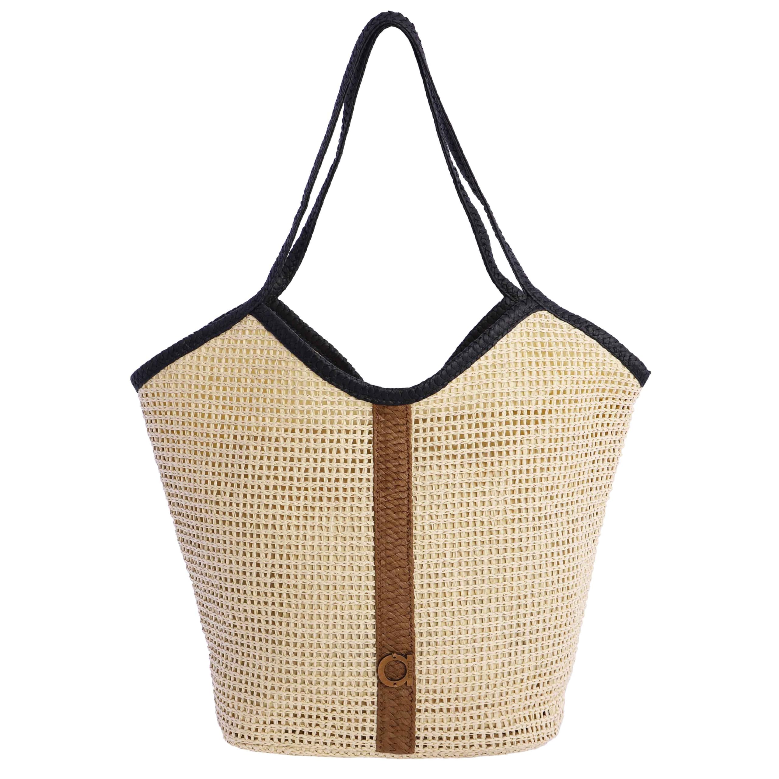 AMICHI - Bolso shopper mujer - Bolso mujer de rafia diseño artesanal para verano, Nimbo