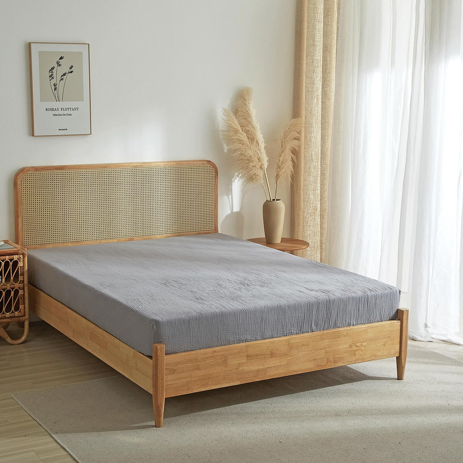 Spannbettlaken aus 100 % Musselin-Baumwolle, nur mit 40,6 cm elastischer, tiefer Tasche, 1 Stück, weich, atmungsaktiv, saugfähig, Gaze, Doppelbett-Spannbetttuch, minimalistischer, flauschiger