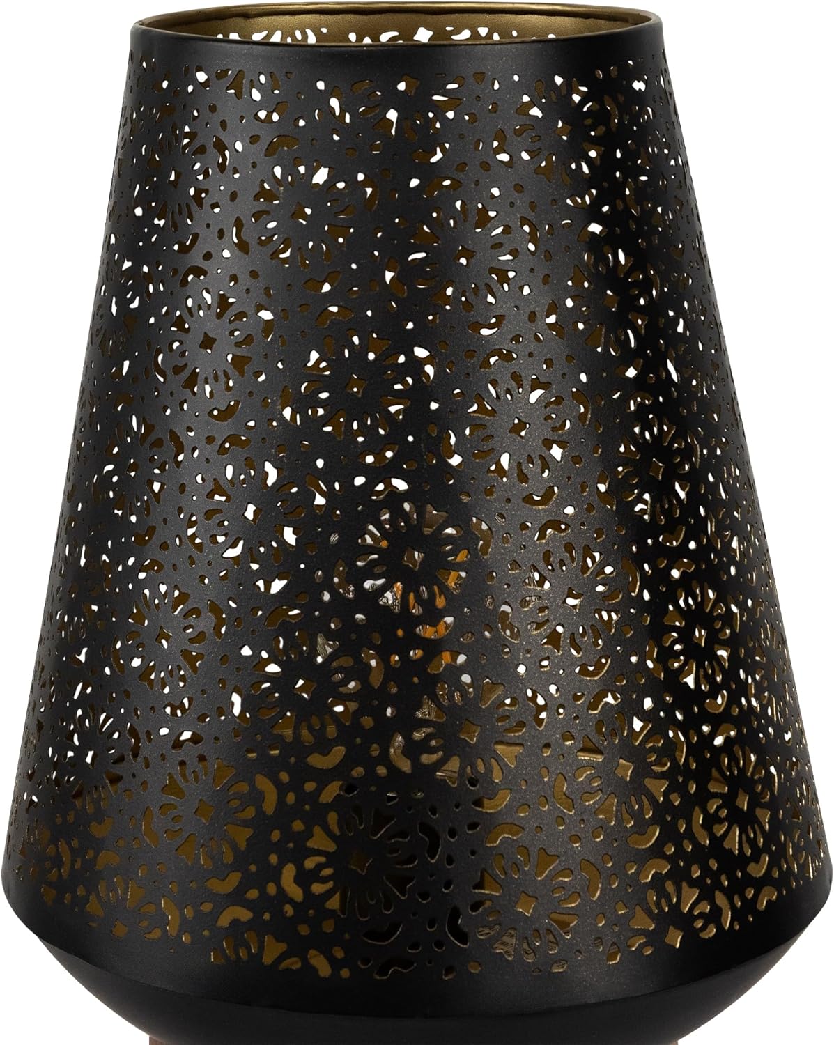 Northlight Floral Laser-Cut Table Iron Lamp with Wooden Base - 10.75" - Black