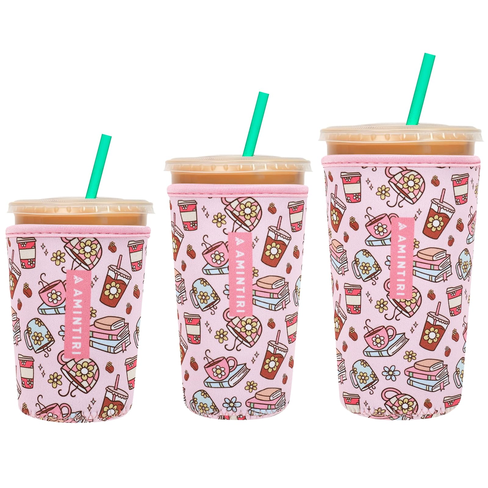 3 Pack Reusable Insulator Neoprene Sleeve for Iced Coffee &amp; Cold Soda