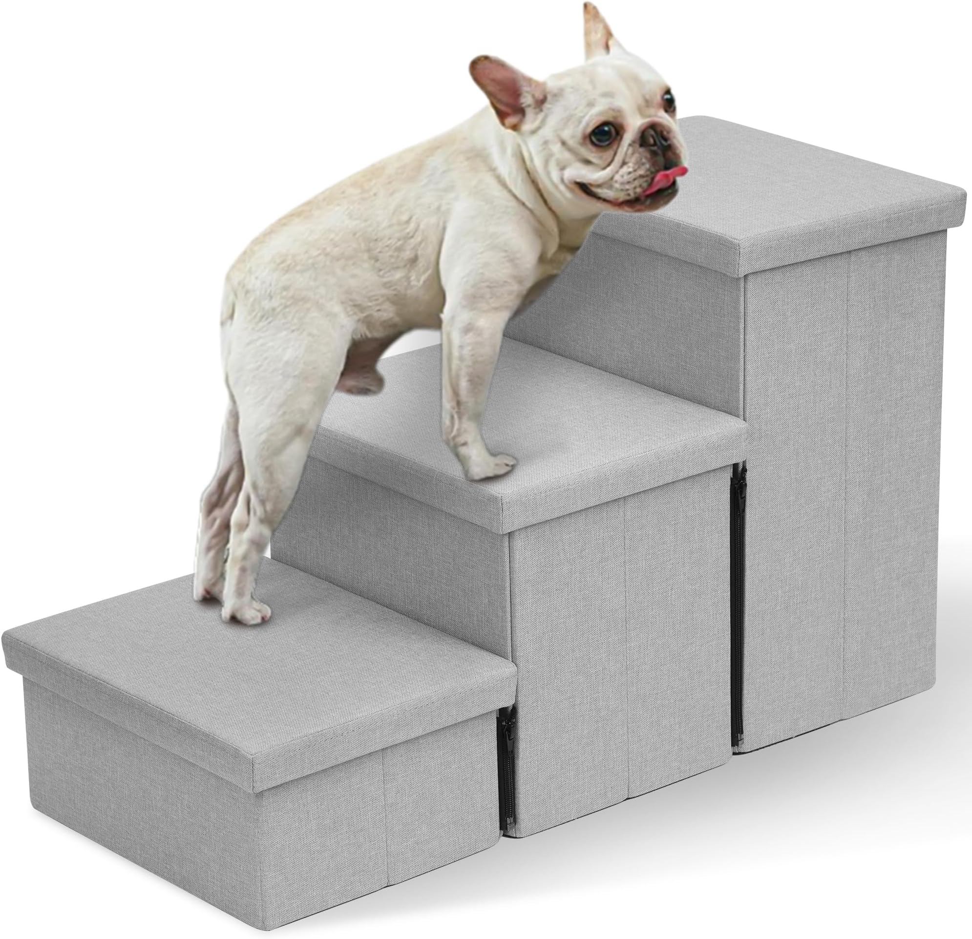 Dog Stairs with Storage, Foldable Dog Steps for Small to Large Dogs, 3 Tiers Non-Slip Pet Stairs for High Beds Or Couch and Sofa, Hold up to 200 lbs Pet Cat
