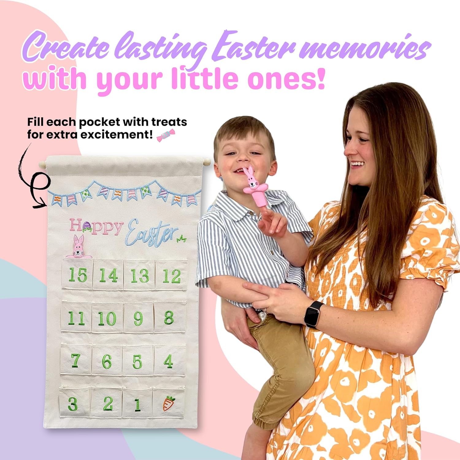 Interactive Easter Countdown Calendar Canvas Wall Hanging | Educational and Festive Décor for Families and Kids | Embroidered Fabric with Finger Puppet Delights by Pockets of Learning