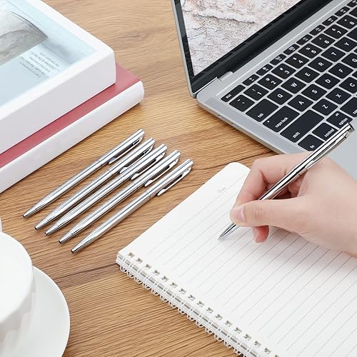 Miniatura 5 de 100 bolígrafos de metal delgado plateado de 0.039 pulgadas (0.039 in), punta media, tinta negra, escritura suave, bolígrafos retráctiles para