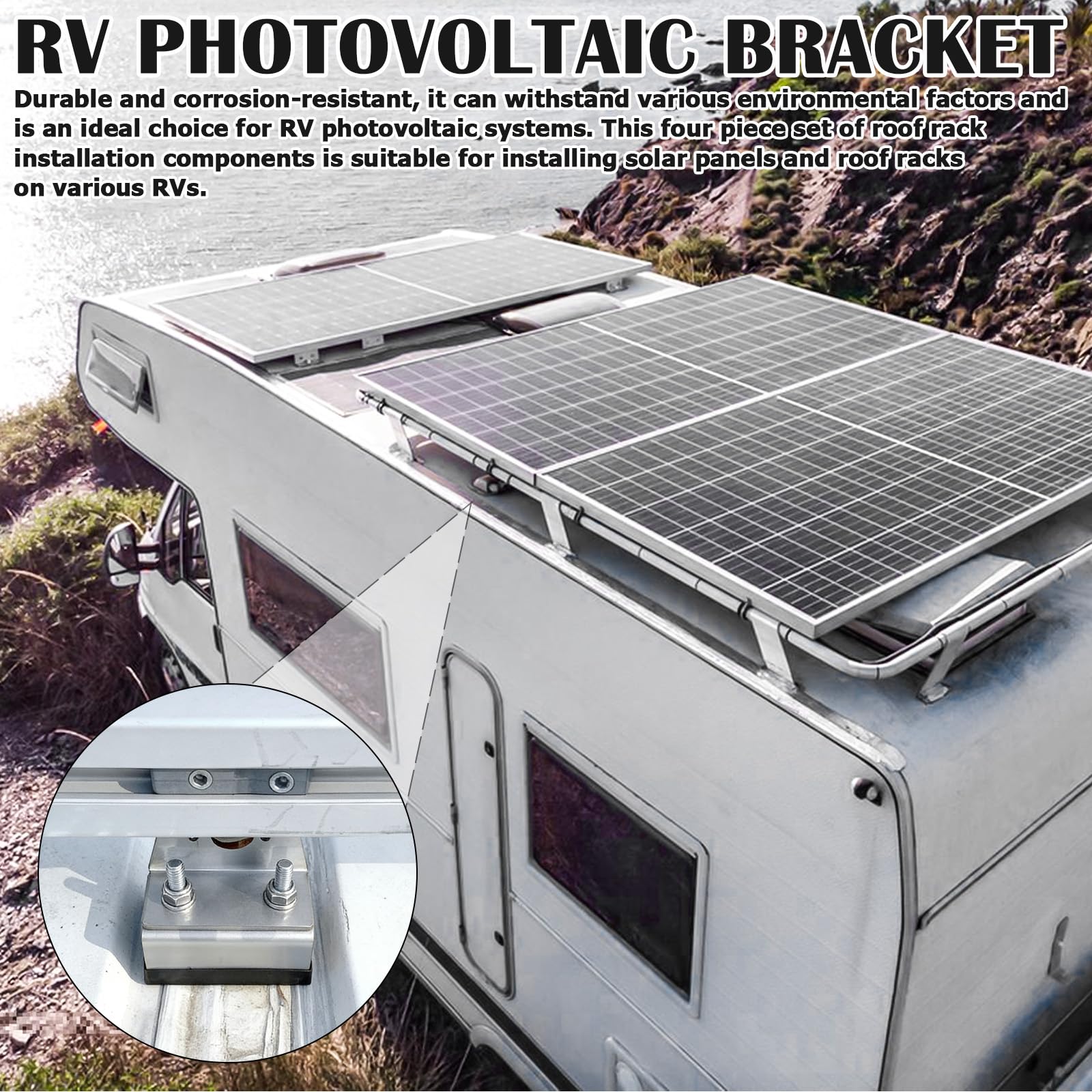 Set di 4 supporti per barre portatutto: in acciaio inox ad alte prestazioni, kit di montaggio per camper, impianti fotovoltaici