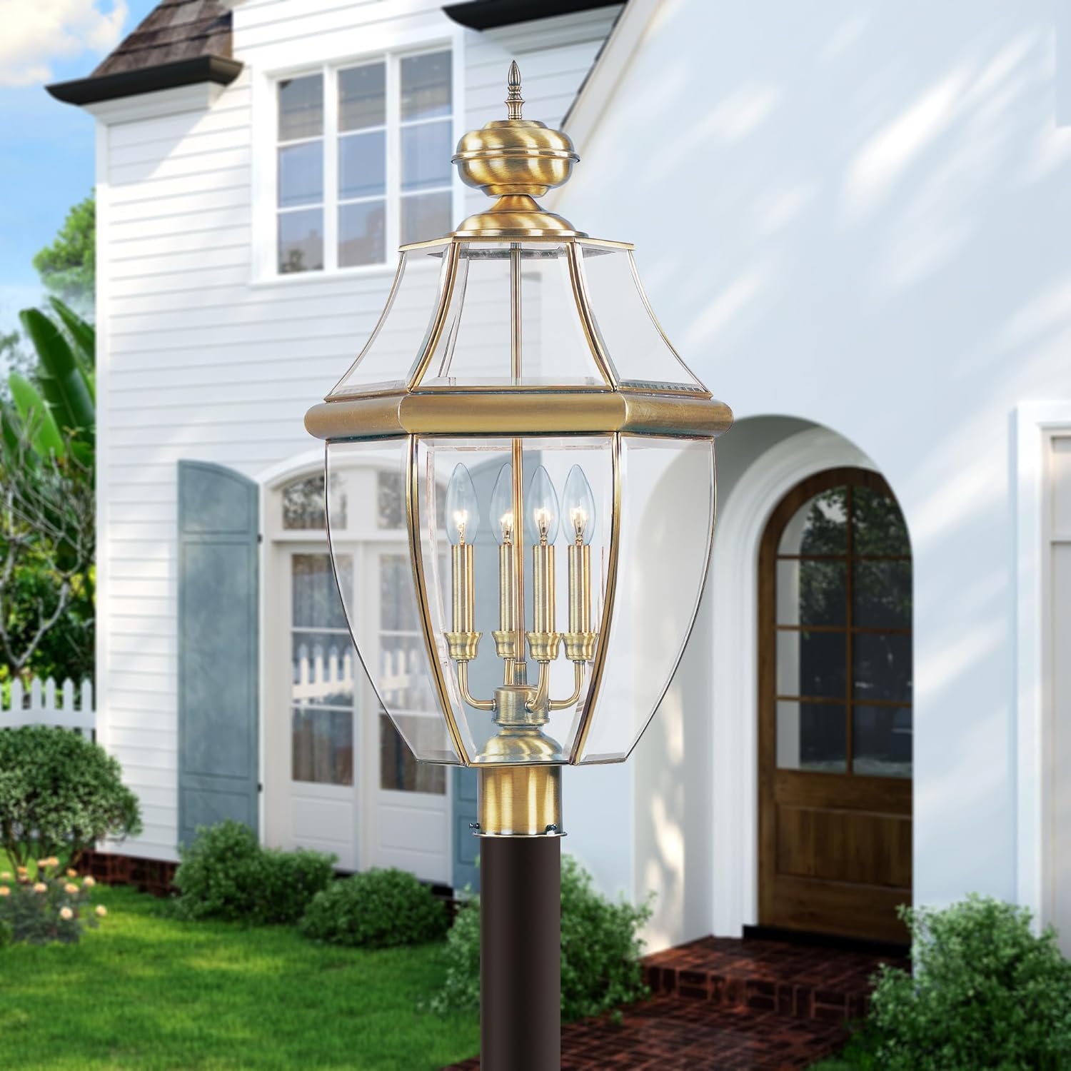 Livex Lighting 2358-04 Outdoor Post with Clear Beveled Glass Shades, Black