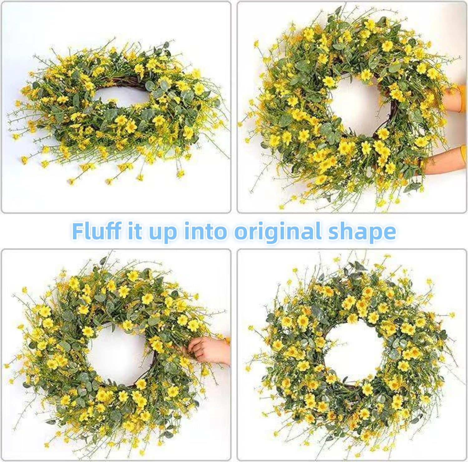 Spring Wreaths for Front Door 20 Inch Spring Summer Front Door Window Wall Wedding Farmhouse Festival Decor (Yellow and White)