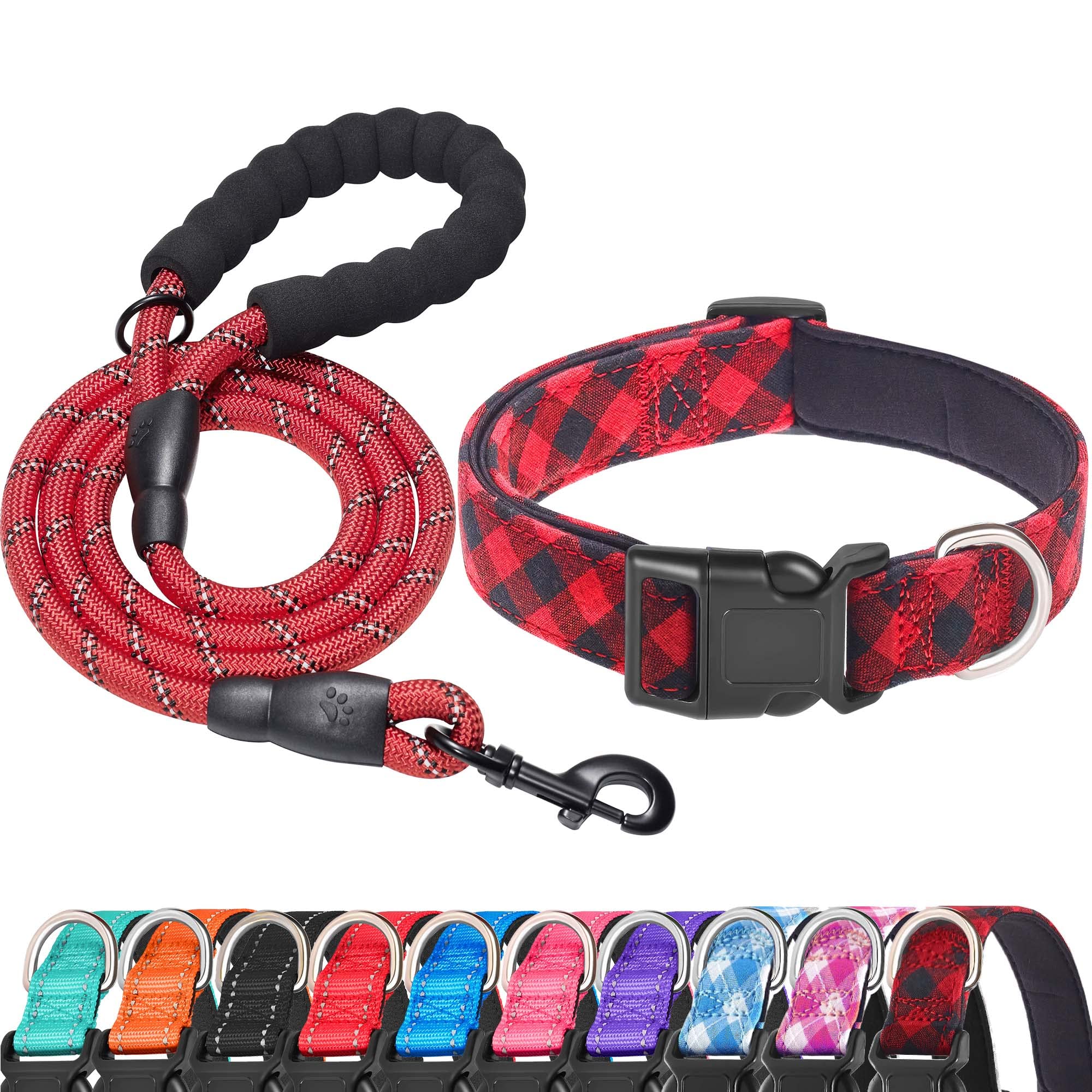 Ladoogo Reflective Dog Collar Padded with Soft Neoprene Breathable Adjustable Nylon Dog Collars for Small Medium Large Dogs (Large (Pack of 1), Red