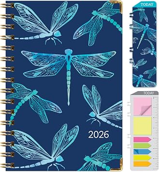 HARDCOVER 2026 Planner, 5.5"x8" 14 Months November 2025 - December 2026, Daily Weekly Monthly Planner, Yearly Agenda, Bookmark, Pocket Folder and Sticky Note Set Dragonflies