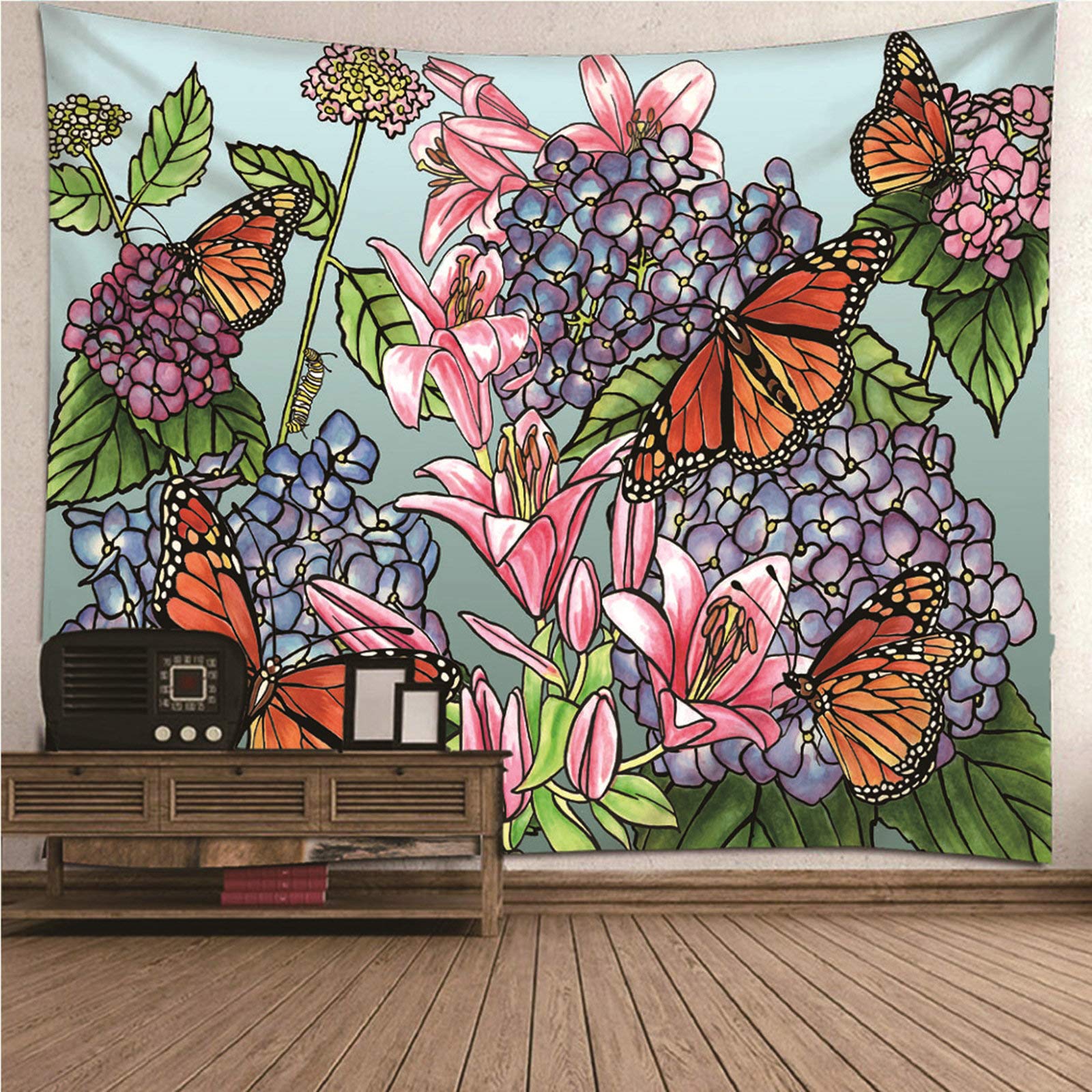 Tapiz de pared con mariposas KnSam en poliéster lavable de gran formato multicolor