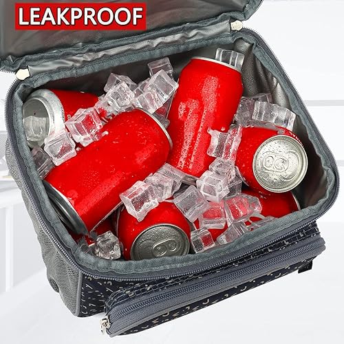 Miniatura 3 de FlowFly Lonchera térmica de doble capa para adultos, lonchera grande para hombres, mujeres, con correa ajustable, bolsillo frontal y bolsillos