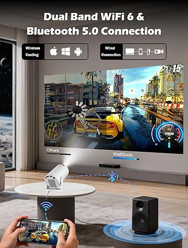 Miniatura 7 de Mini proyector compatible con 4K, 200 Ansi para exteriores y en casa, proyector portátil de películas con Wifi6 y Bluetooth 5.0, corrección