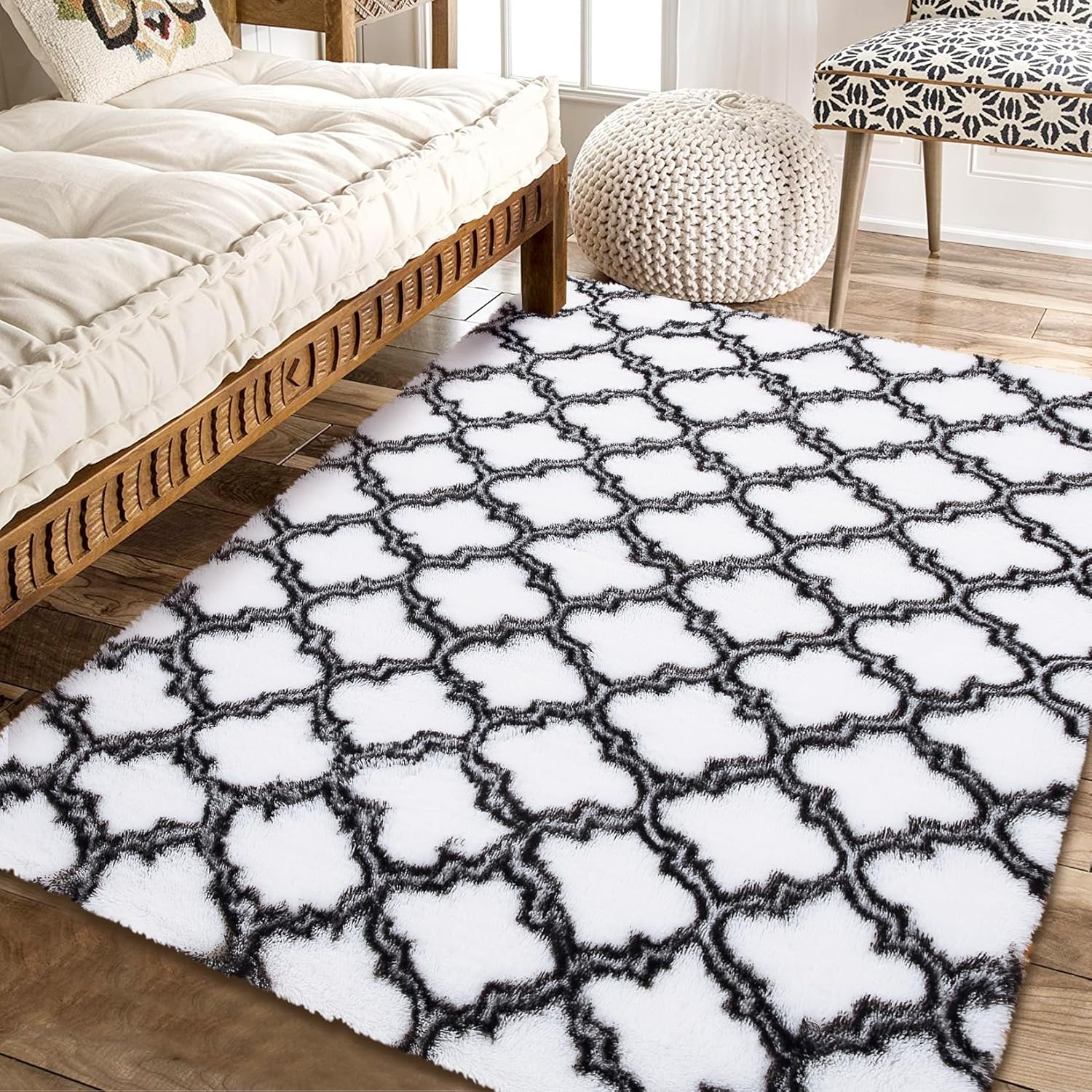 COZYLOOM 2x8 Runner Rug Ultra Soft Entryway Runners Modern Shag Area Rug Shag Fluffy Hallway Runner Rug Luxurious Thick Plush Long Rug Indoor Shag Kitchen Rug Luxury Bedside Laundry Rug White/Grey