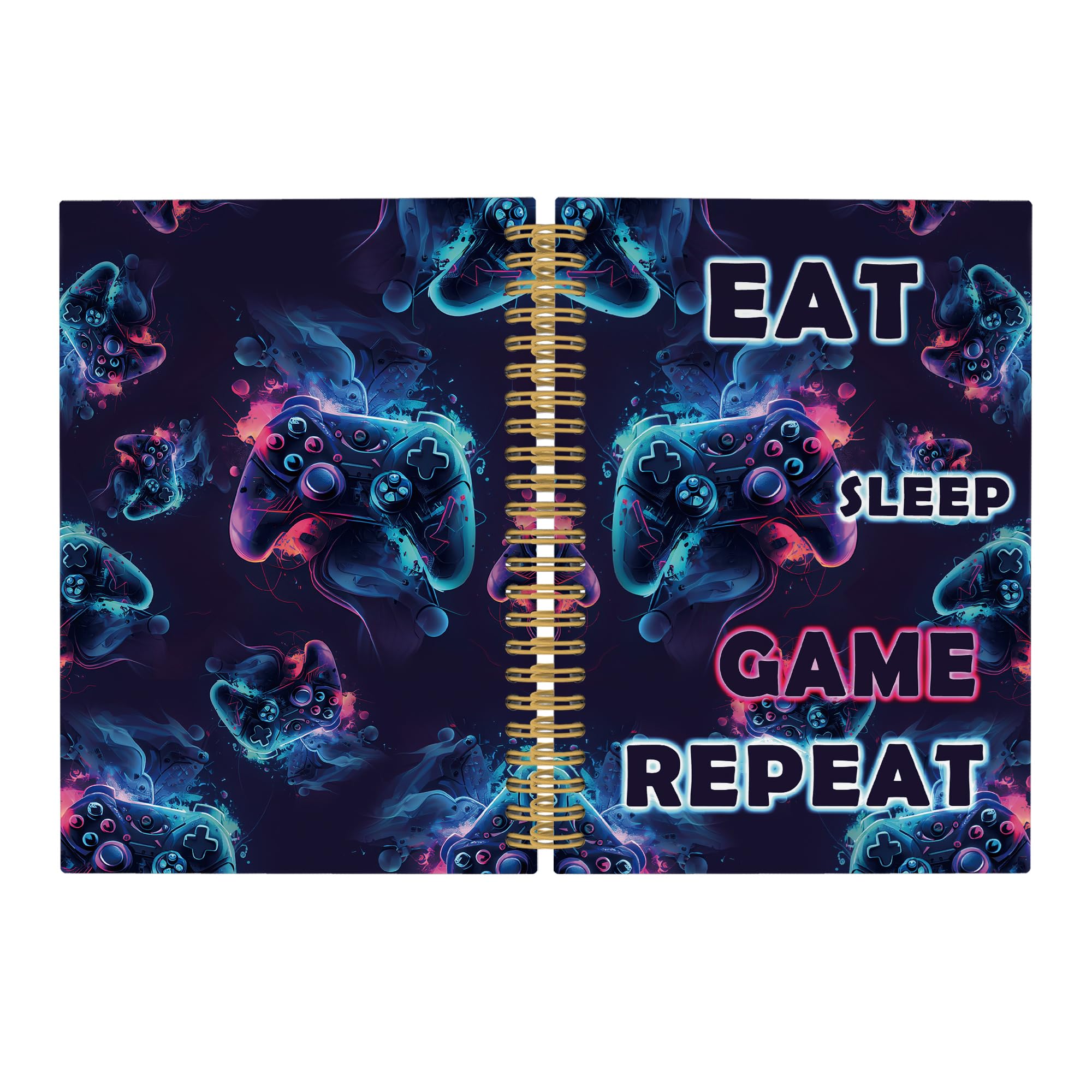 Pugwak Gaming Black Neon Journal Notebook - Eat Sleep Game Repeat Notebooks College Ruled for Gamer, Gifts for Boys Gamer, Office School Supplies,