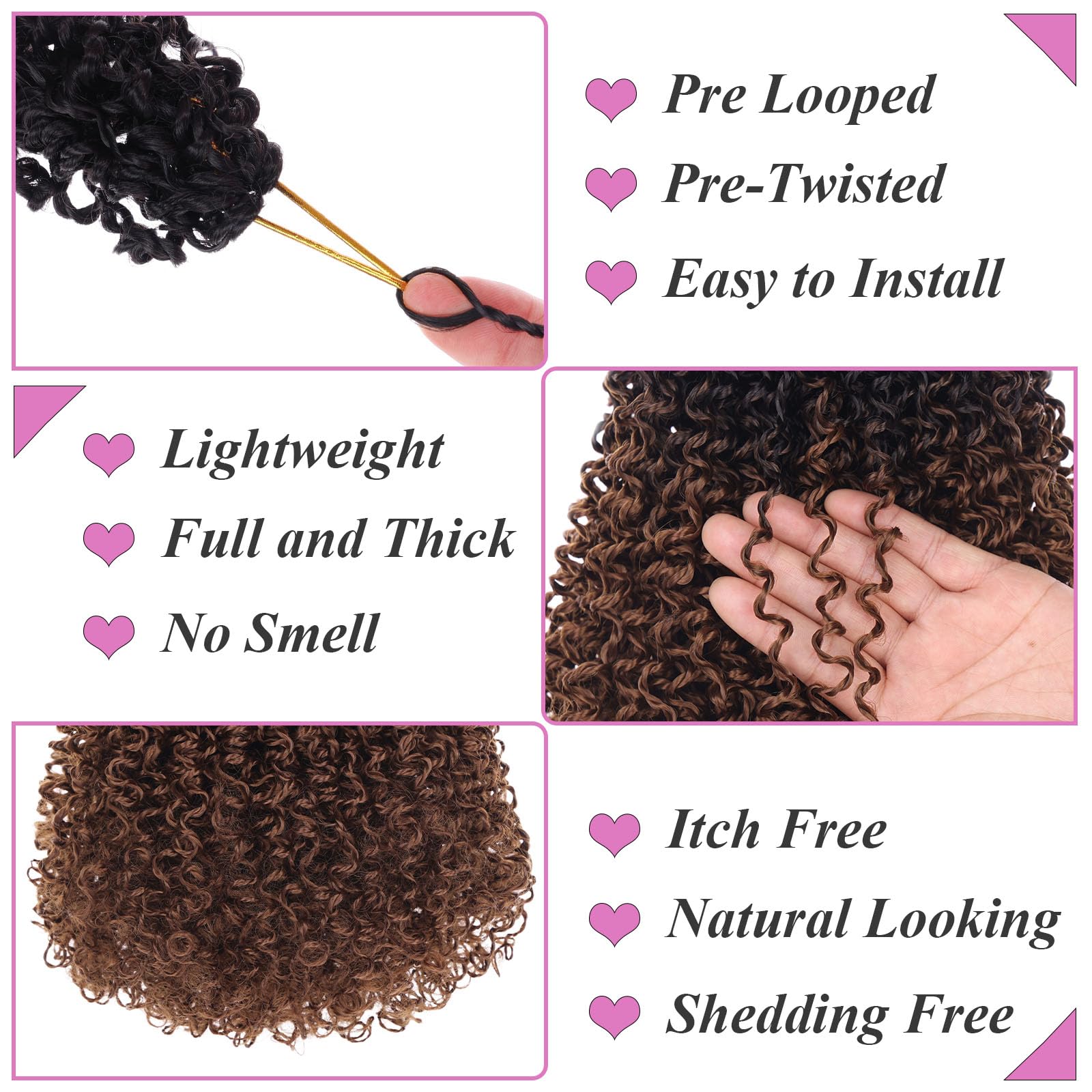 Samtress 8 Packs Pre-looped Yanky Crochet Hair 10 Inch Pre-twisted Mini Curly Twist Crochet Braids Ombre Brown Passion Twist Braiding Hair Bouncy Spring Hair Extensions (#RS30) - Image 3