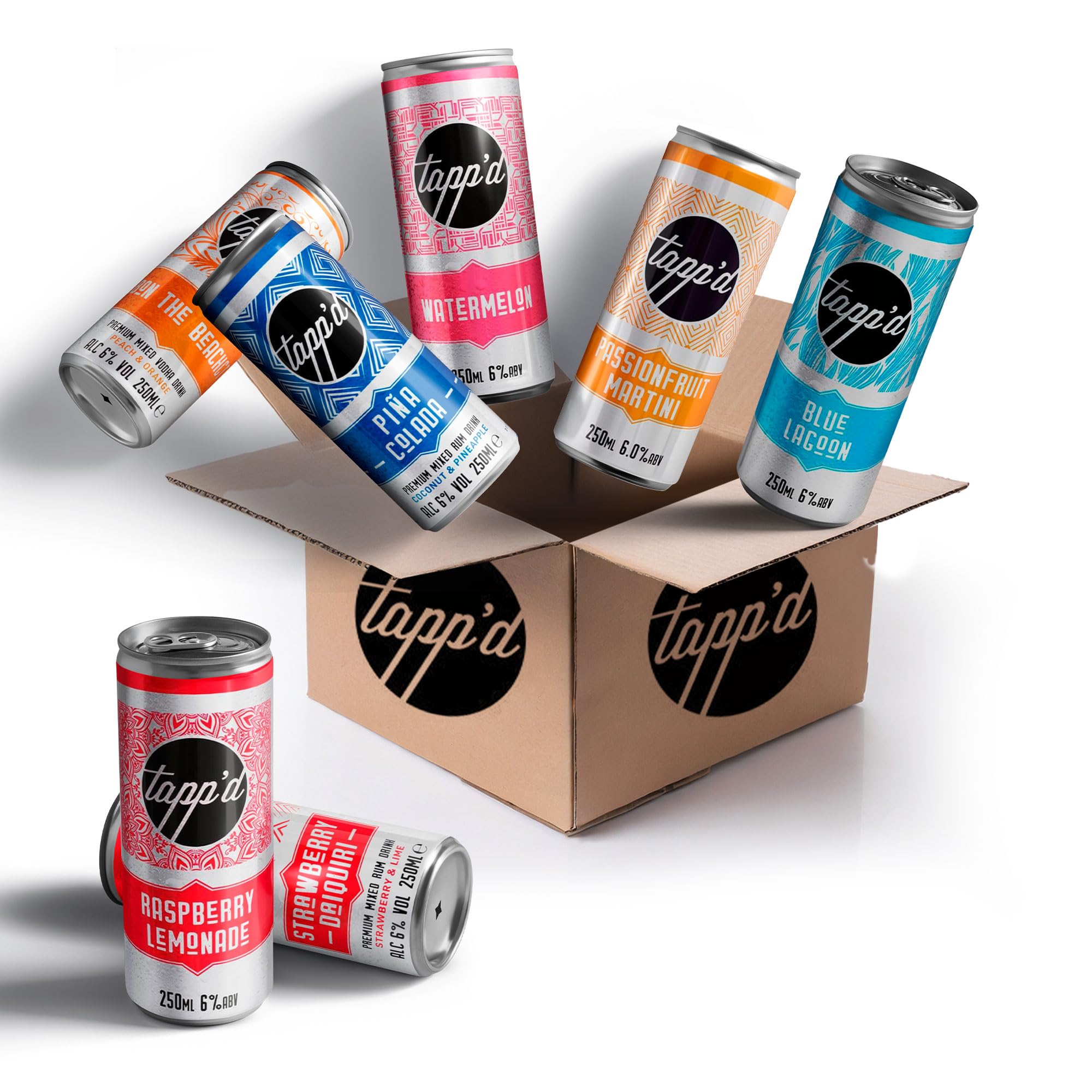 Tapp’d Ready to Drink Cocktail Cans Pick and Mix Box 6% ABV (24x250ml pack) - Choose your own box size and flavour combo - Carbonated Drinks with Real Fruit and Vodka