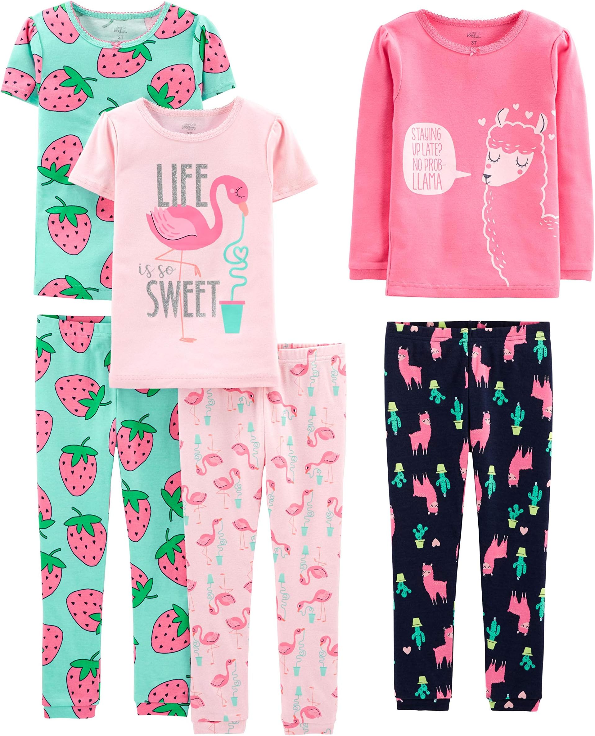 Girl's 6-piece Snug Fit Cotton Pajama Set Pajama Set (pack of 3)
