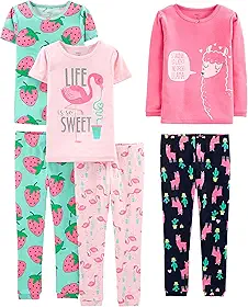 Conjunto de pijama de algodão com ajuste confortável de 6 peças para meninas