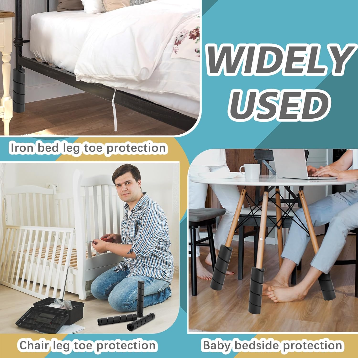 ReliThick 4 Pcs Bed Frame Toe Protectors 11.81" Foam Covers for Bed Frame Legs Protect Toes from Hard Furniture Legs, No Adhesive Needed