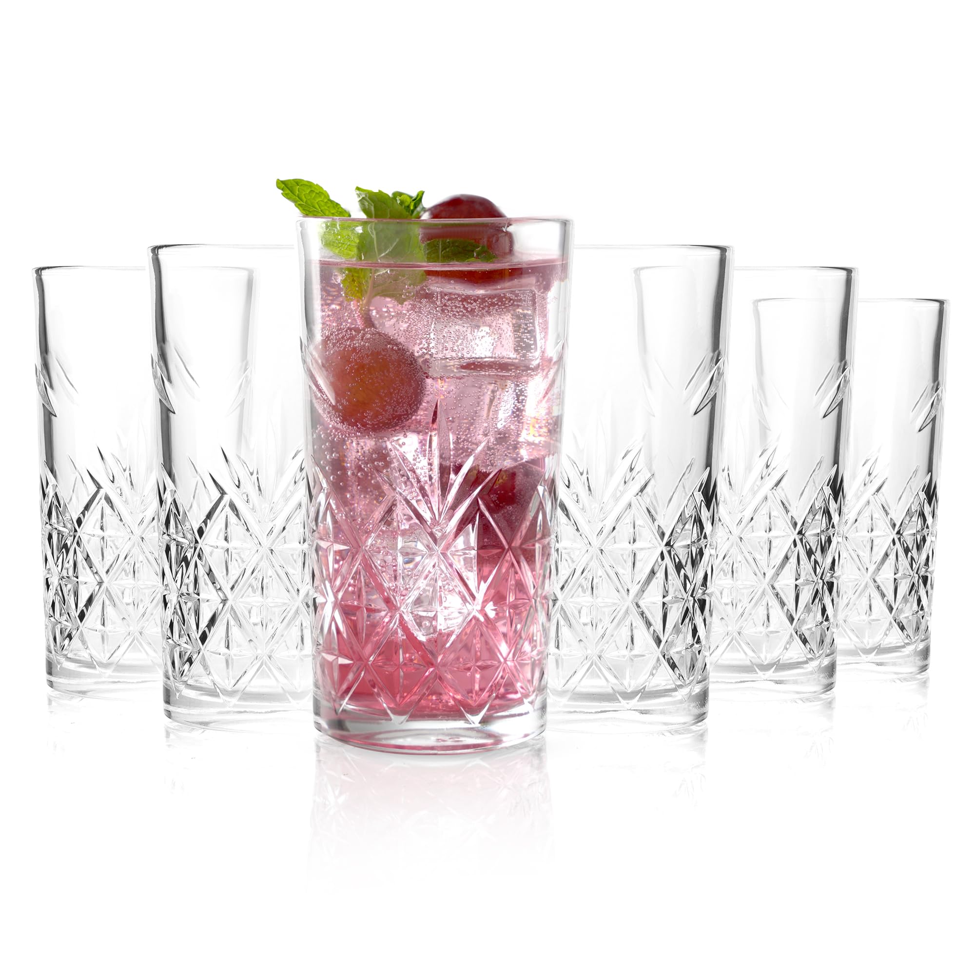 CELLO Classix Hi-Ball Glass Tumbler Set 275 ml Set of 6 | Elegant Tall Tumblers for Cocktails Lemonade and Soft Drinks-image-38