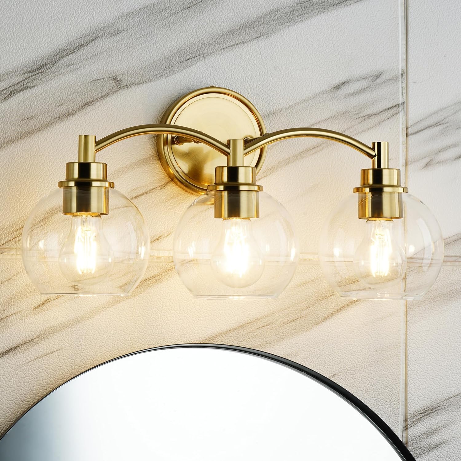 Gold Bathroom Vanity Light, 3-Light Bathroom Light Fixture with Globe Glass, Modern Wall Sconce, ZCVL02GD-3