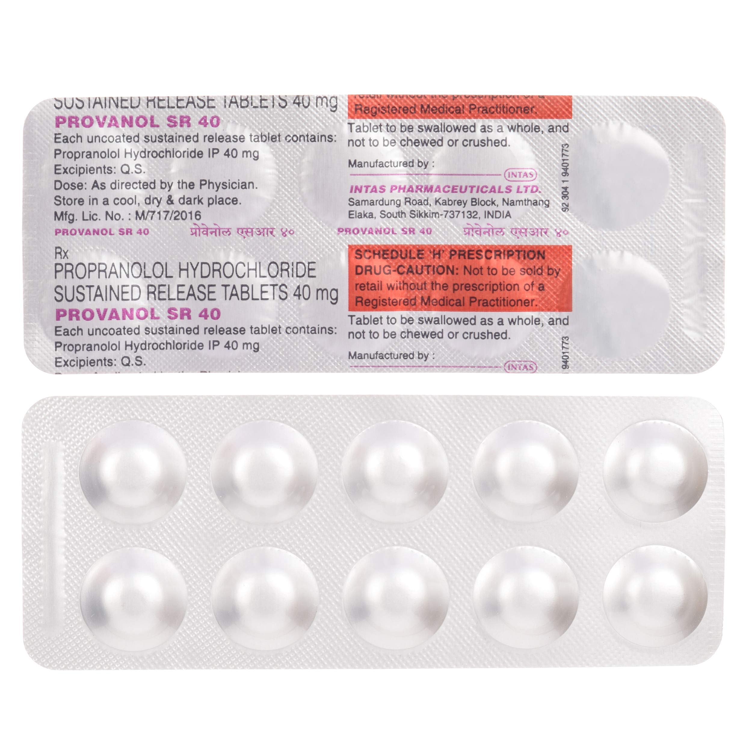 Provanol SR 40 - Strip of 10 Tablets