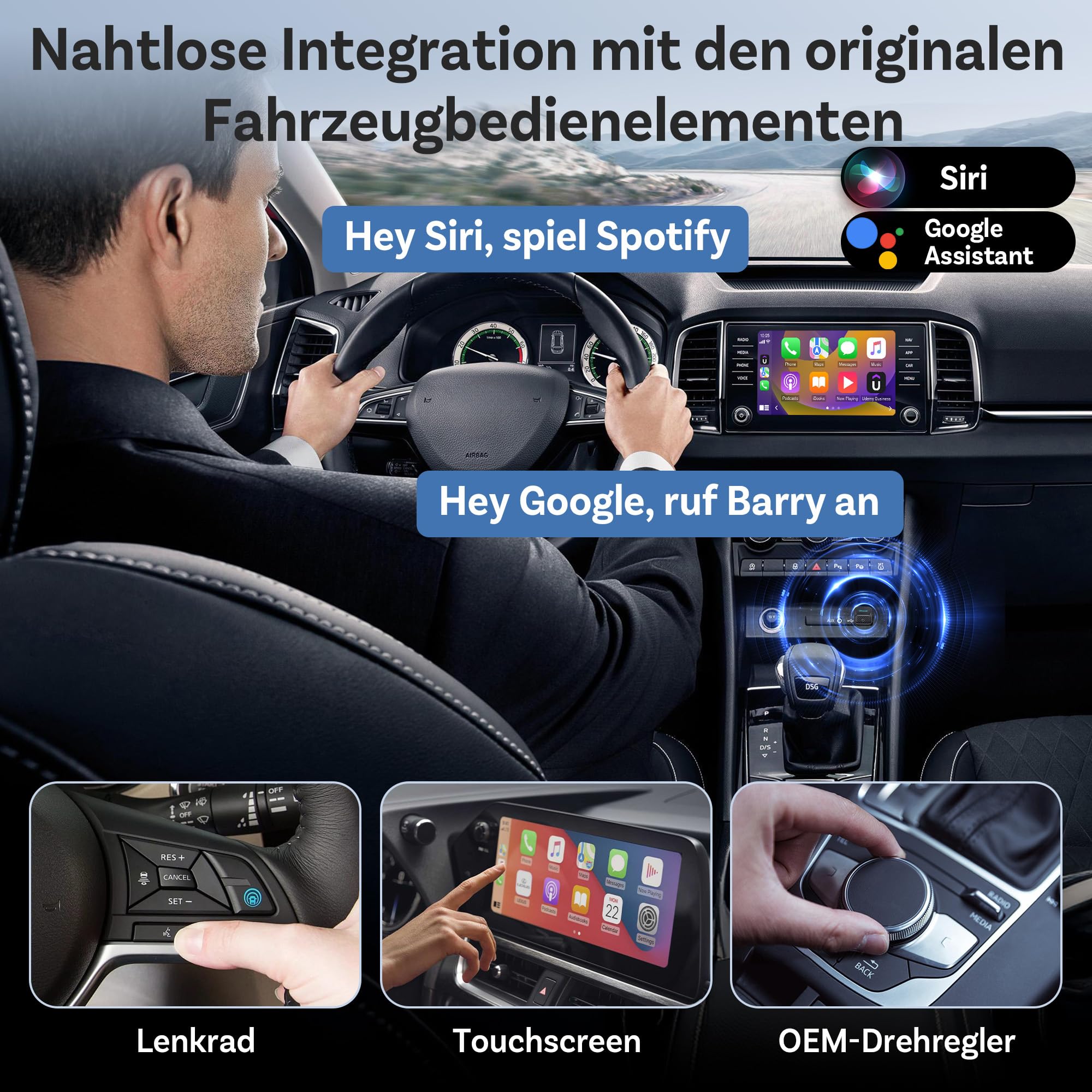 OTTOCAST Mini Core 2-in-1 Kabelloser CarPlay & Android Auto Adapter, Micro Mini Cube Wireless Car Dongle mit Smart-Switch-Taste, Wi-Fi 6 & Bluetooth 5.4, Automatische Verbindung für 98% der Fahrzeuge