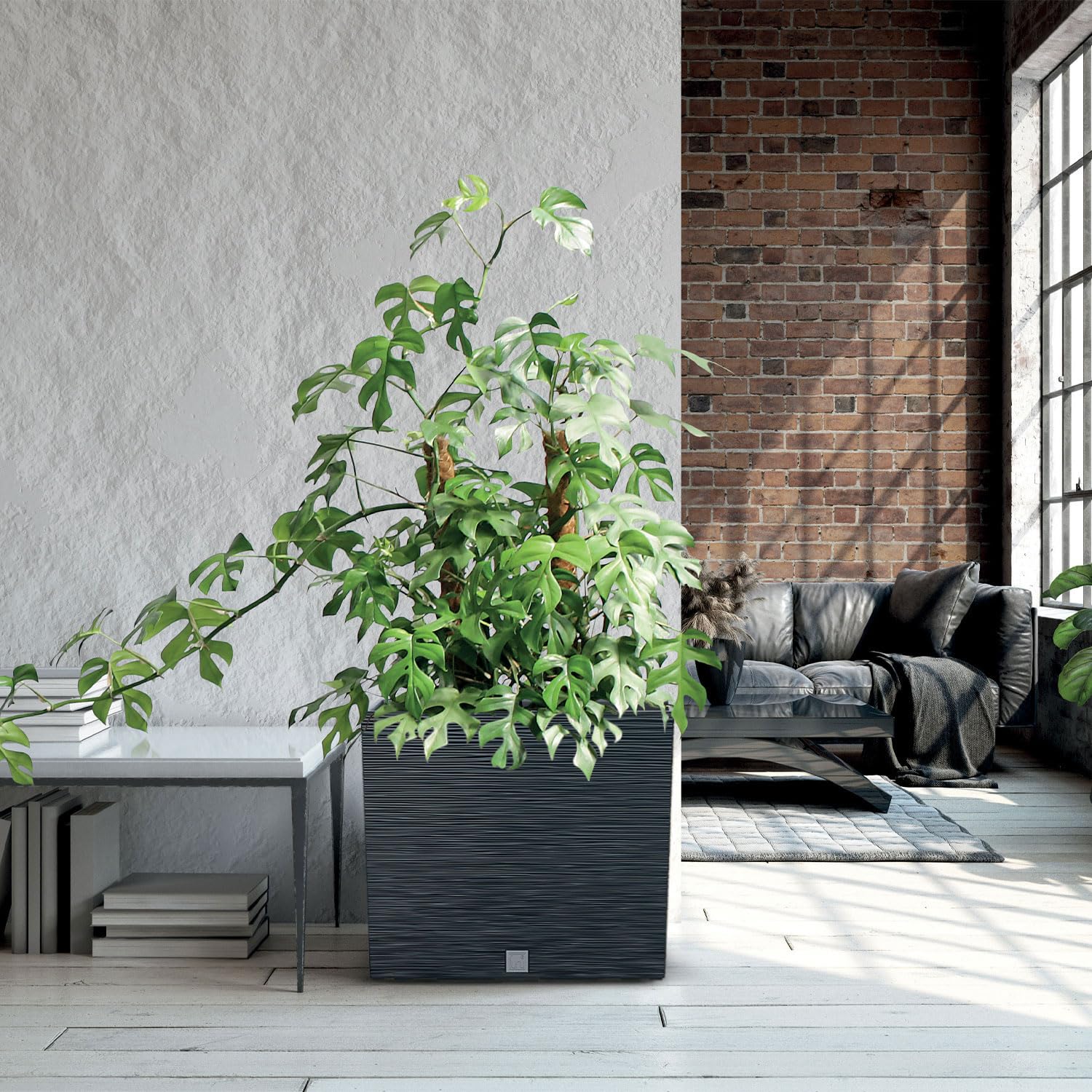 IMJ-Global Furu Case Lot de 3 macetas rectangulares de plástico, 58 x 18 x 49,8 cm, para interior/exterior, negro, 44 litros, diseño moderno