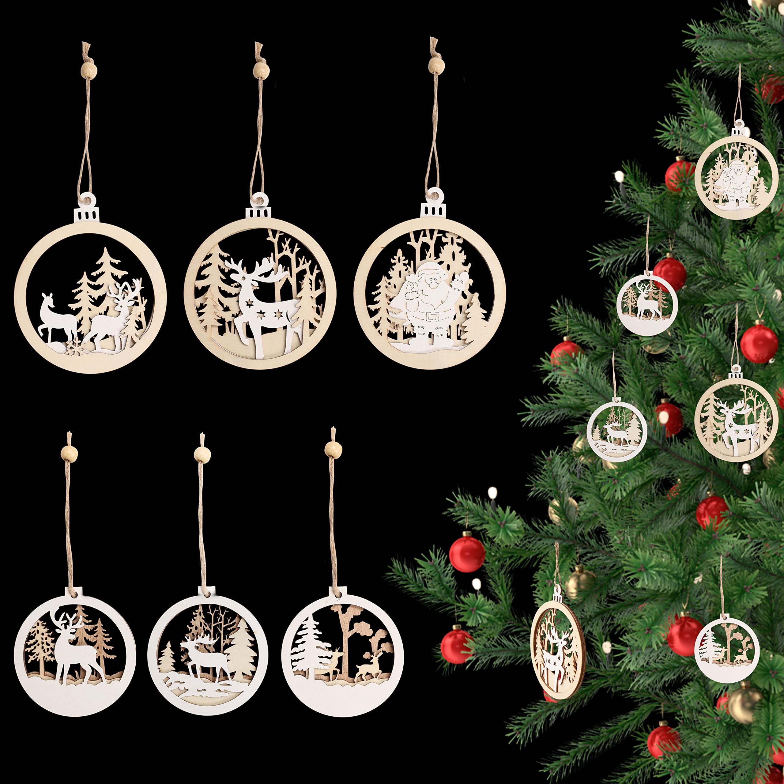 213 Pezzi Addobbi Natale In Legno Fai Da Te, Forme Varie Con Spago E Campanellini, Da Dipingere Per Albero