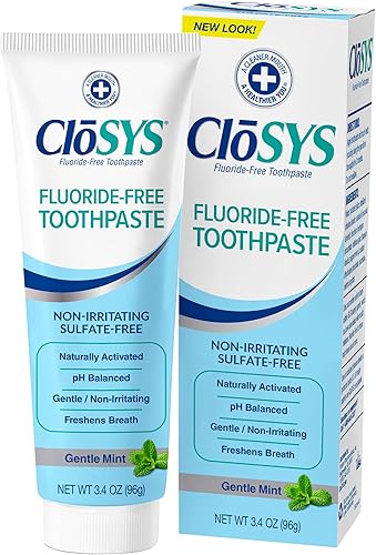 CloSYS Pasta de dientes sin flúor, 3.4 onzas, tamaño de viaje, menta suave, cumple con la TSA, blanqueamiento, protección del esmalte, sin sulfatos
