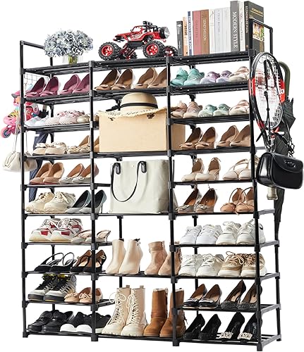 Miniatura 10 de Mavivegue Organizador de zapatos alto de 9 niveles, estante vertical para zapatos para 50-55 pares, estantes apilables para entrada, armario,