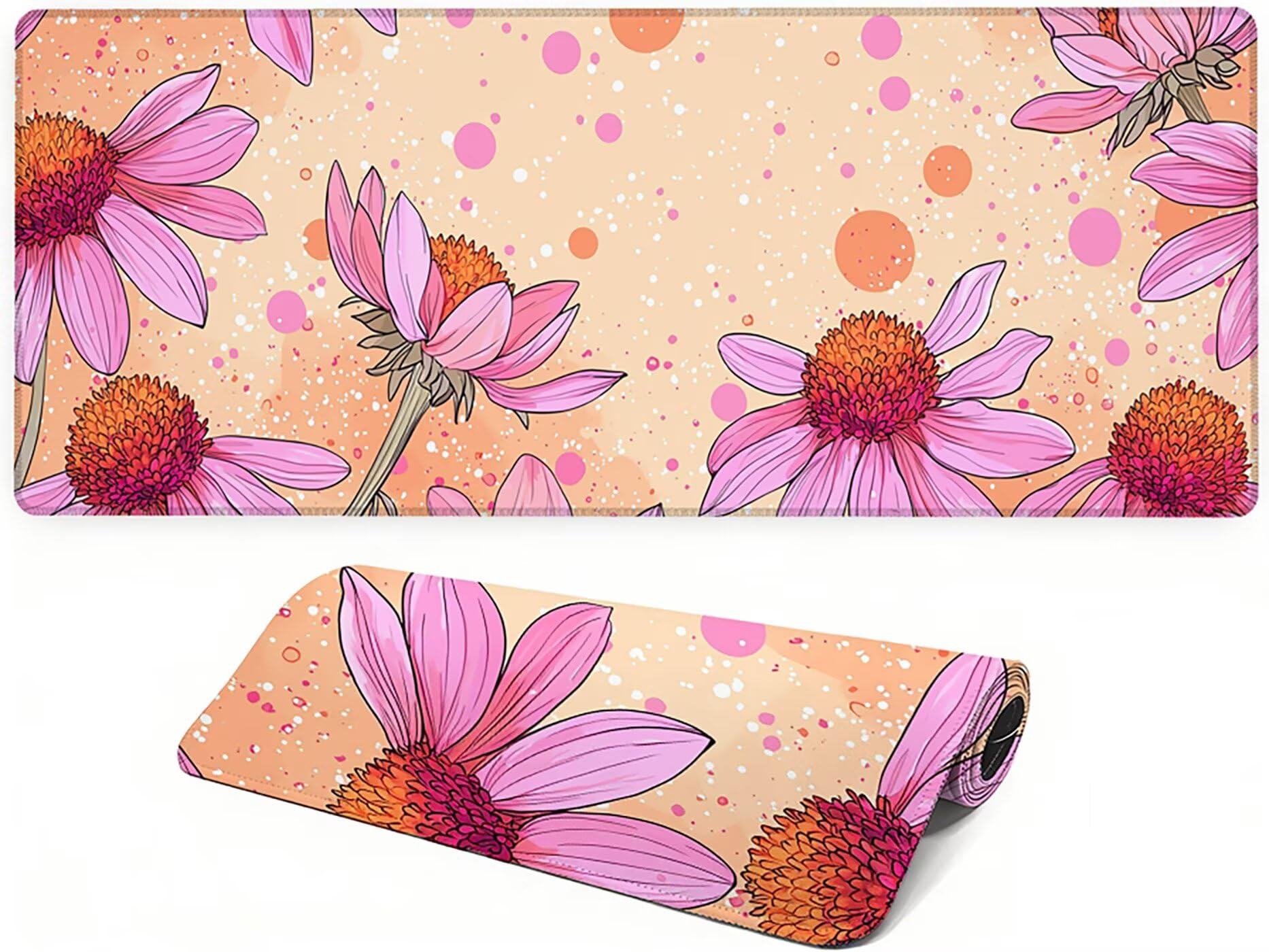 Lpfieonn Blume Großes Schreibtischunterlage, XXL Schreibtischunterlagen, Beige XXL Wasserdicht Gaming Mousepad mit Vernähter Rand und Rutschfeste Gummibasis, für Laptop/Hause/Büro 120x60cm PF-3331