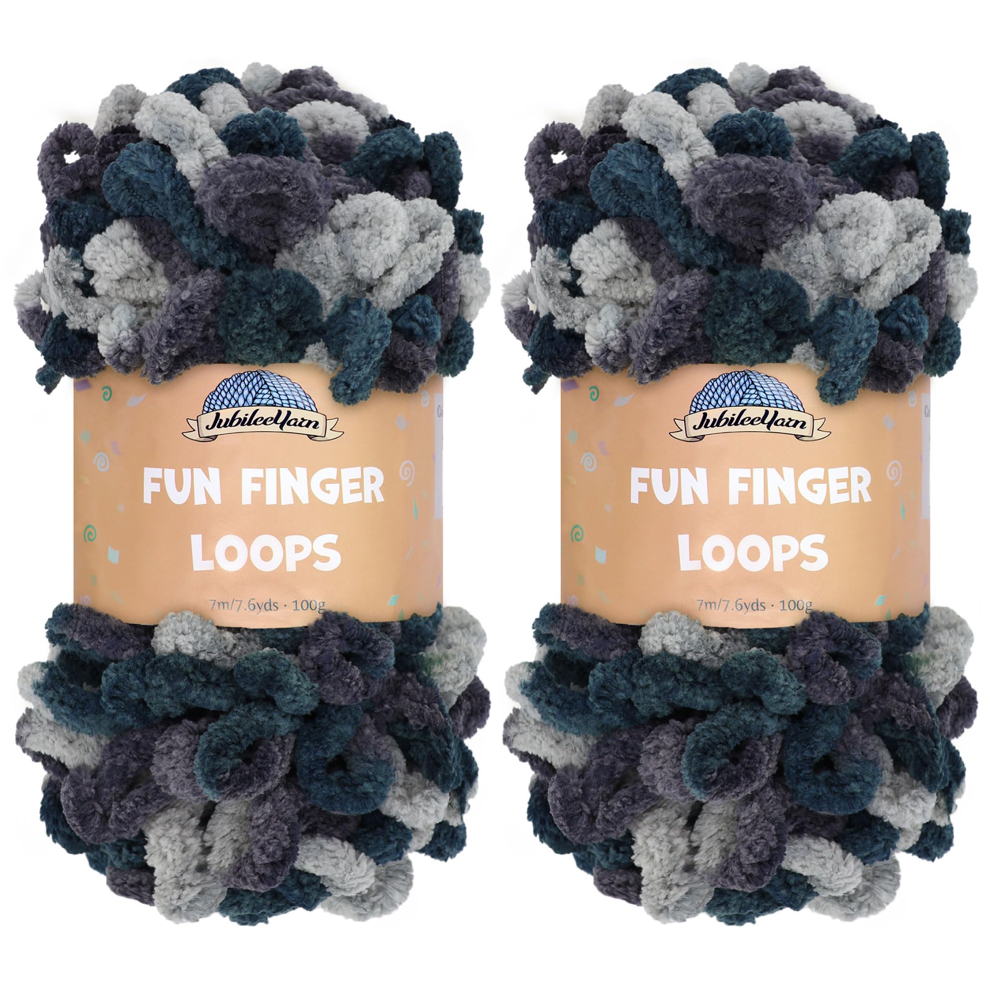 JubileeYarn Fun Finger Loops Yarn - Polyester Jumbo Weight Loop Yarn - 100g/Skein - Green Black Silver - 2 Skeins โ image 1