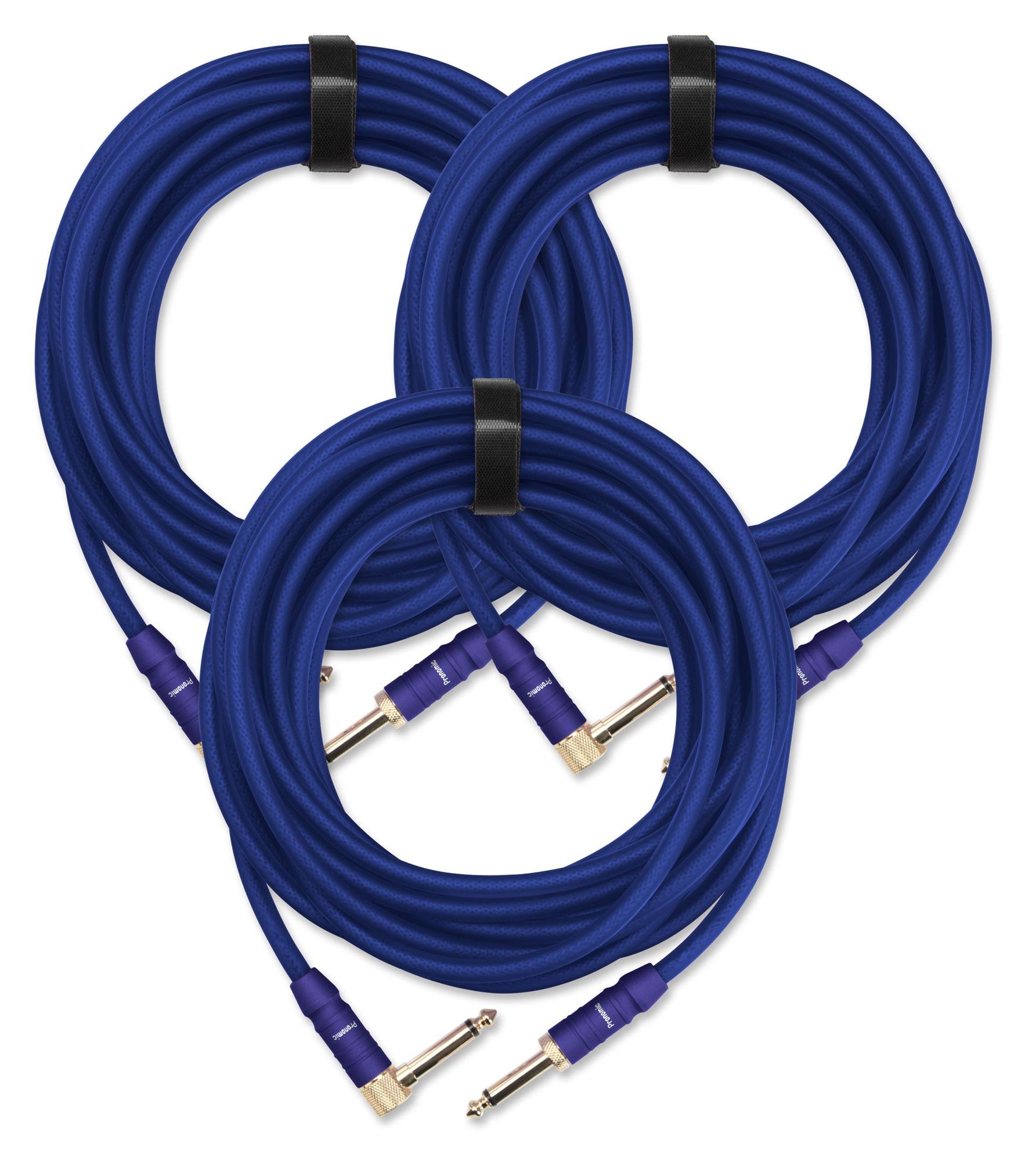 3 x Pronomic Trendline INST-A-6B kabel jack 6 m (profesjonalny kabel do gitary/instrumentów, jack 6,3 mm, pozłacany 24-karatowym złotem, elastyczny i wytrzymały płaszcz zewnętrzny, w zestawie zapięcie na rzep), niebieski