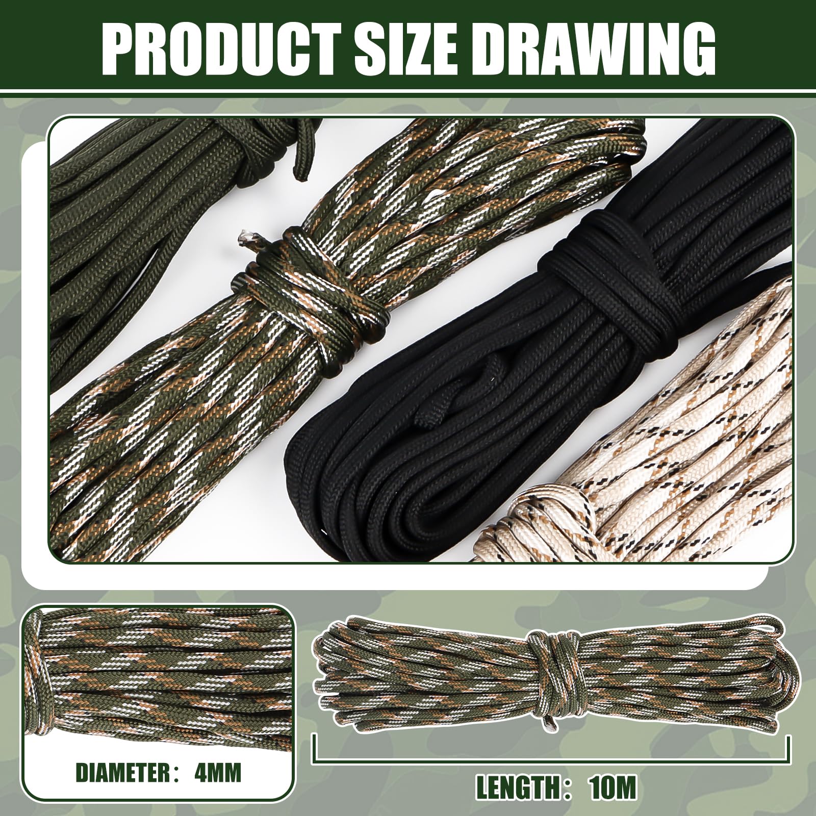 4 Paracord Nylon 4mm Militare - 40m Totali Con Carico 250kg Per Sopravvivenza