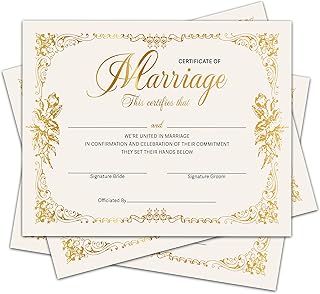 Marriage Certificates with Gold Foil Edges - 8 x 10 Inches Blank Certificate Paper Wedding Certificates Blank Marriage Certificate for Wedding Ceremony Proposals - A10