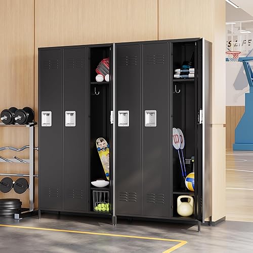 Vista 2 de Armario de almacenamiento de metal con cerradura de 50 pulgadas para empleados, hogar, oficina, escuela, requiere montaje (puerta de malla negra)