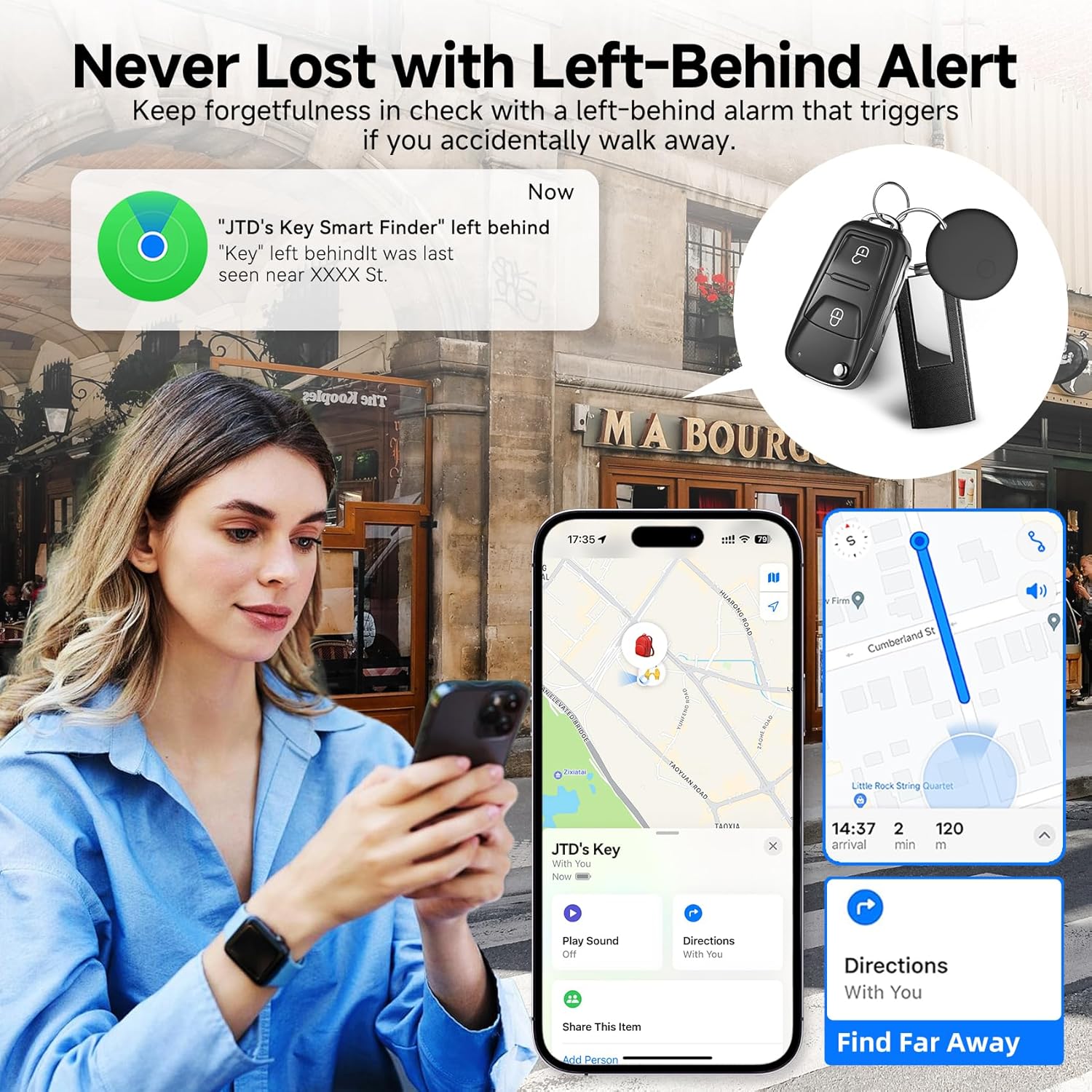 JTD Mini Trackers & Wallet Tracker Card, Find My Smart Wallet Card Rechargeable, IP68 Waterproof, Compatible with Apple (iOS Only), Luggage Label Item Locator (2tags1card)