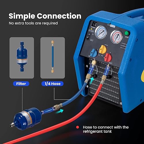 Miniatura 8 de VIVOHOME Kit de bomba de vacío y medidor HVAC de 12 HP - 5CFM, 110V, para máquina de recuperación de refrigerante R32, R1234yf, R134a, R410a y más y