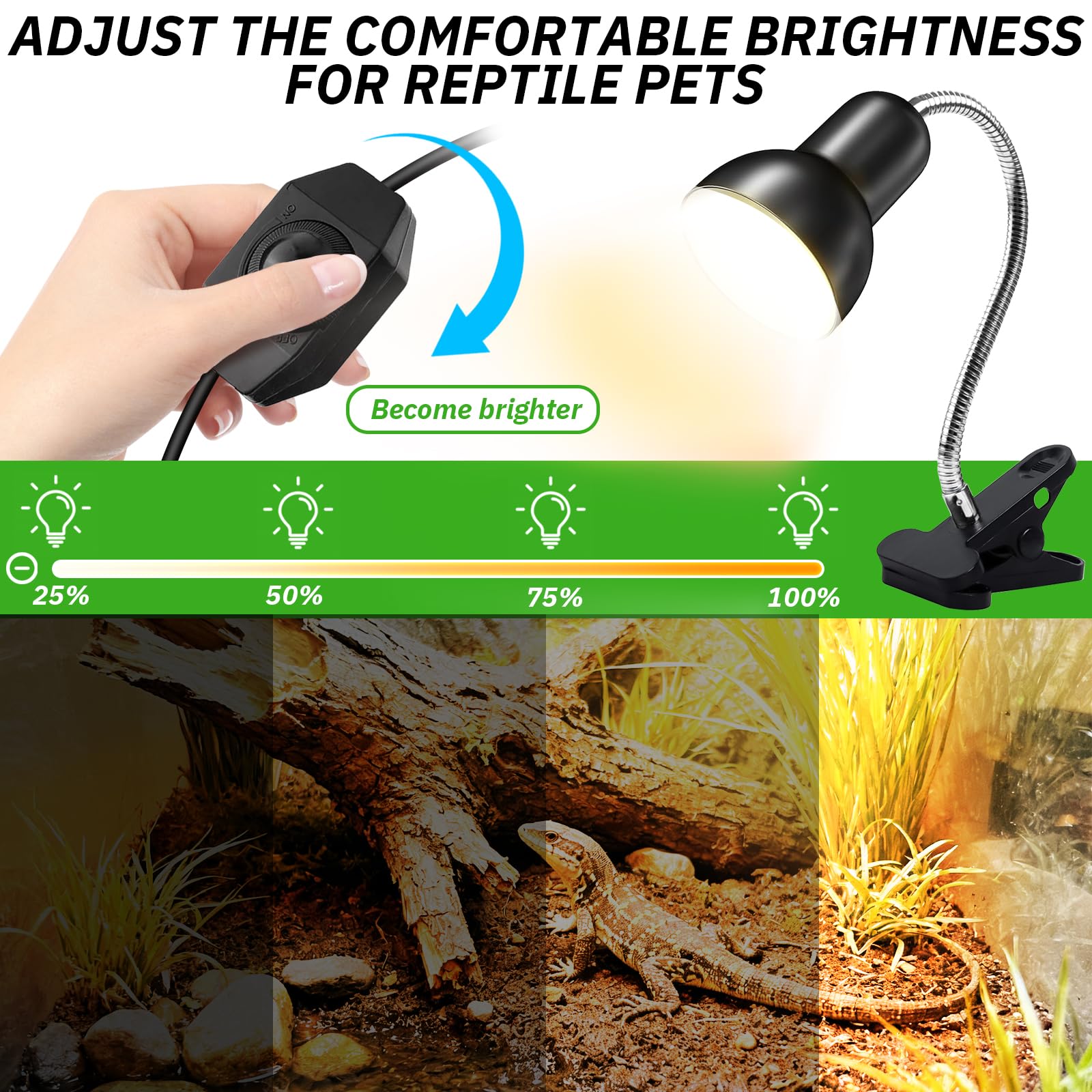 Lampe Chauffante Tortue avec 3 Ampoules UVA UVB 25W 50W, Lampe Chauffante pour Reptiles avec Pince Pivotante à 360 ° adapté pour Tortue, Serpent, Lézard, Cacatoès, Caméléon
